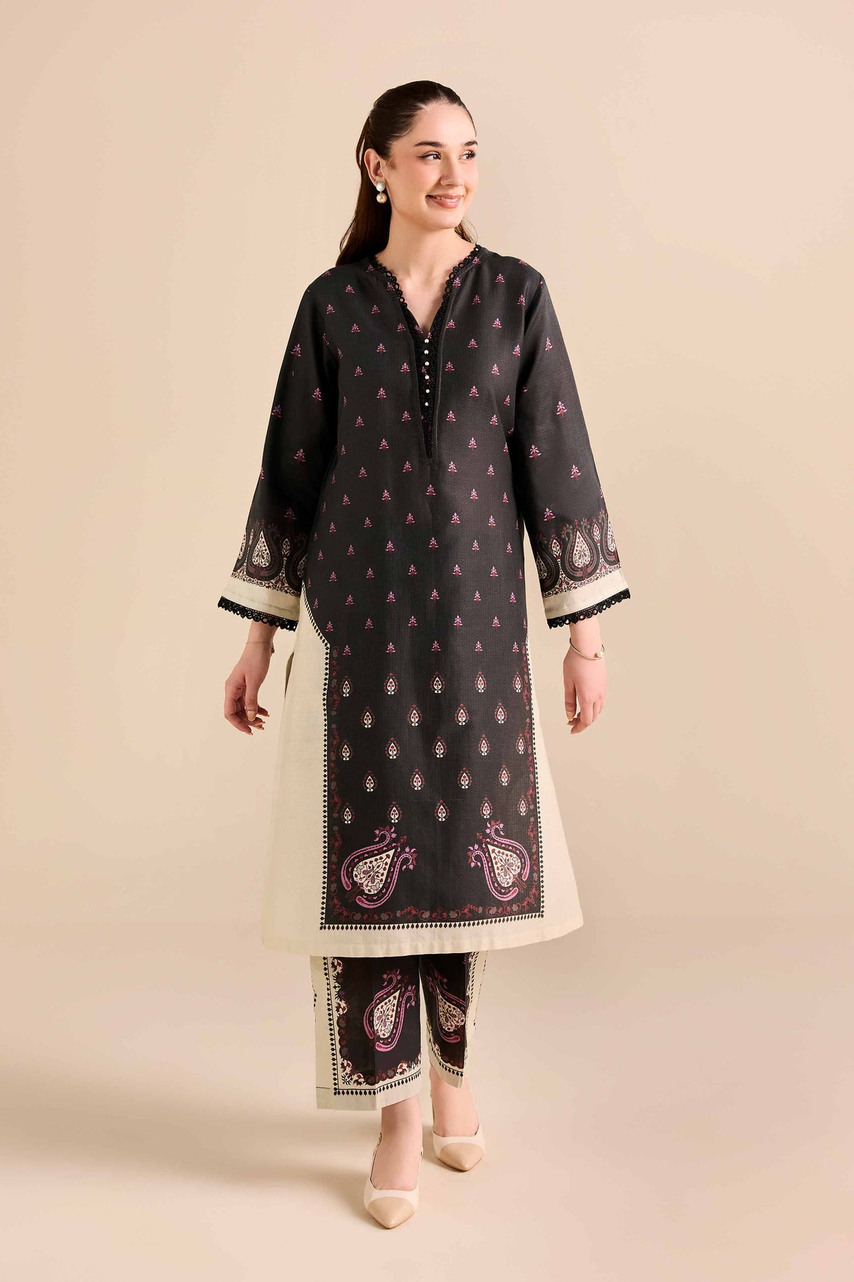 2 Piece - Printed Suit - PW25-385 Black Cambric 2PC Printed Nishat Australia