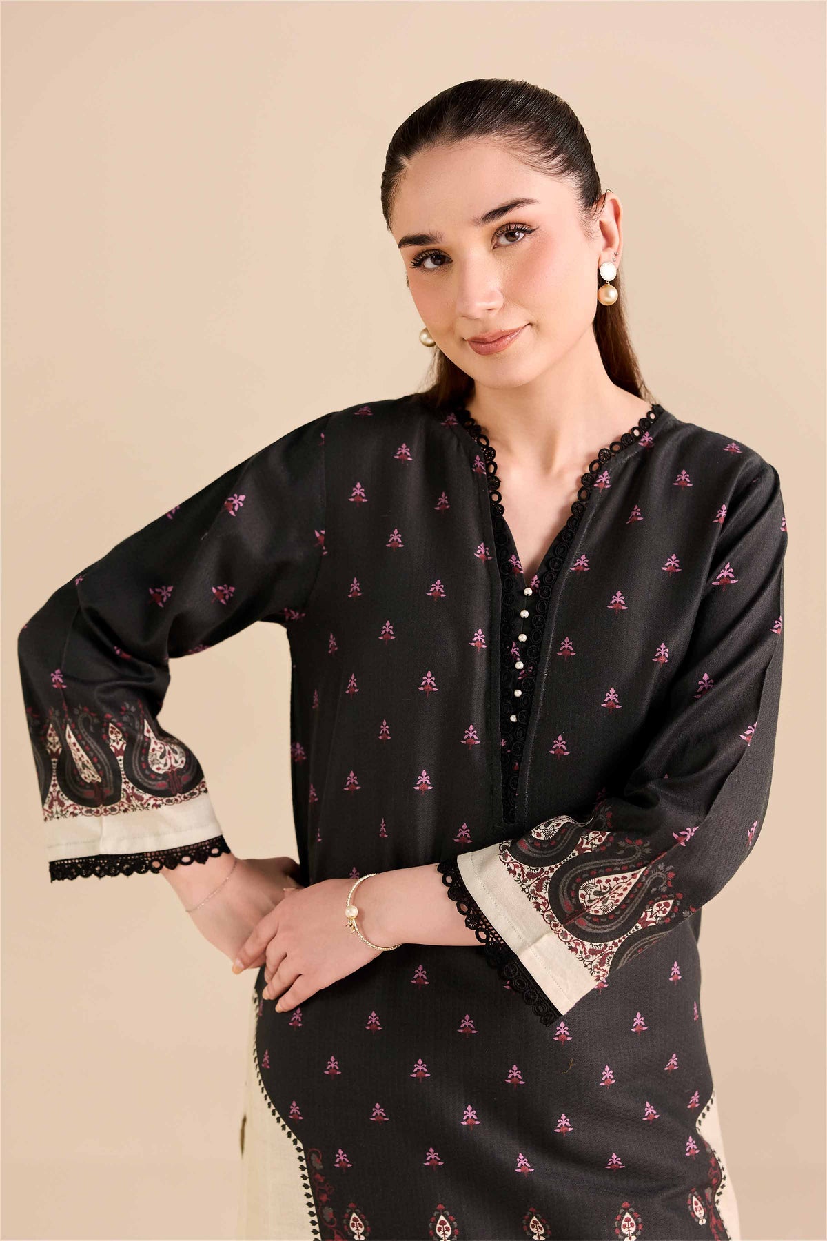 2 Piece - Printed Suit - PW25-385 Black Cambric 2PC Printed Nishat Australia