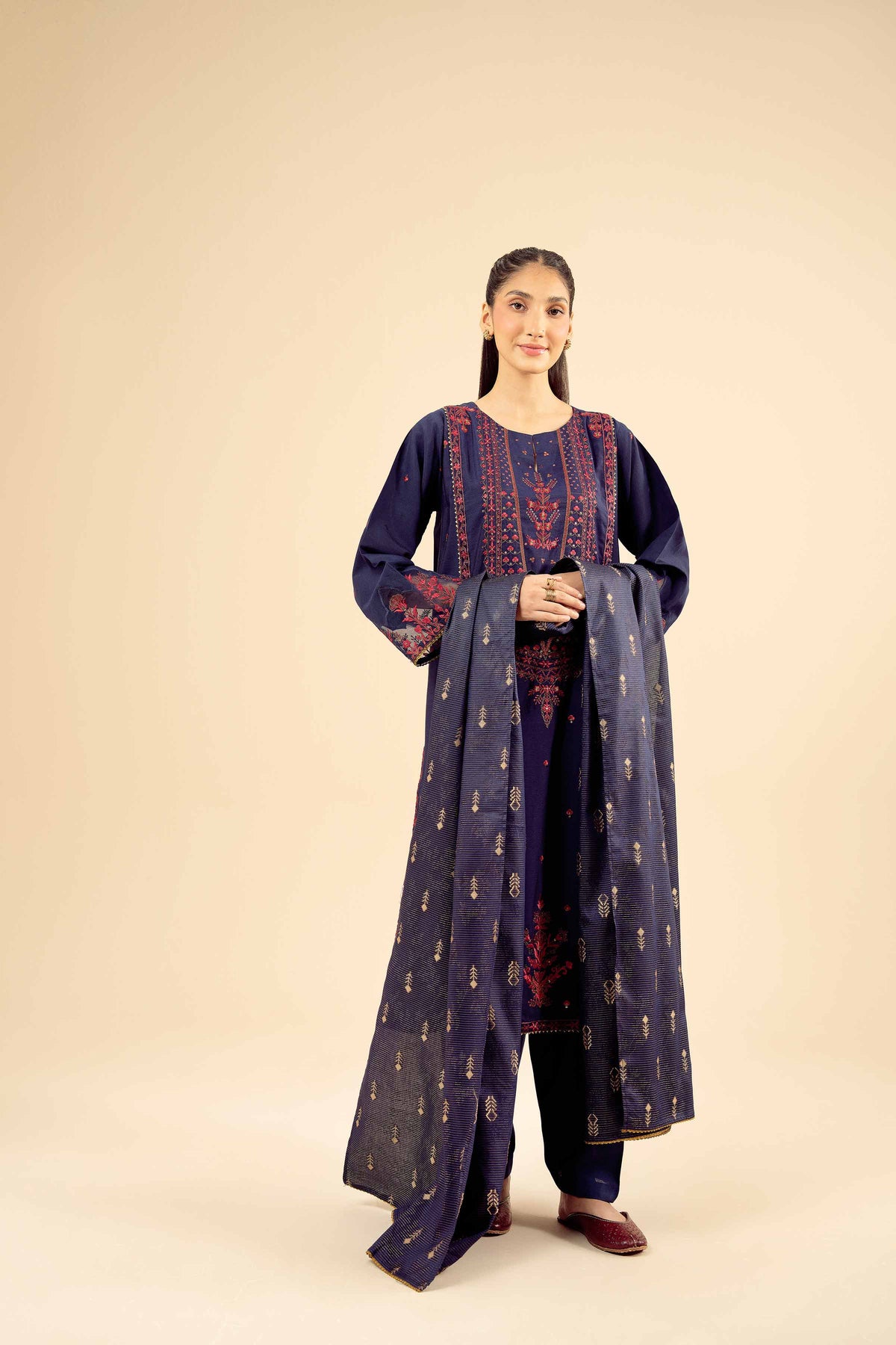 3 Piece - Embroidered Suit - PW25-403 Blue Silk 3PC Embroidered Nishat Australia