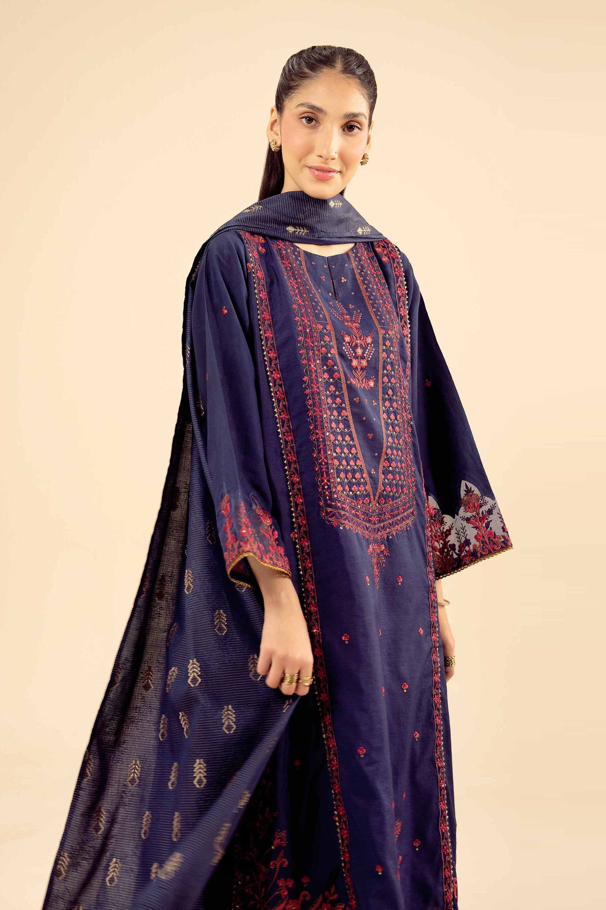 3 Piece - Embroidered Suit - PW25-403 Blue Silk 3PC Embroidered Nishat Australia