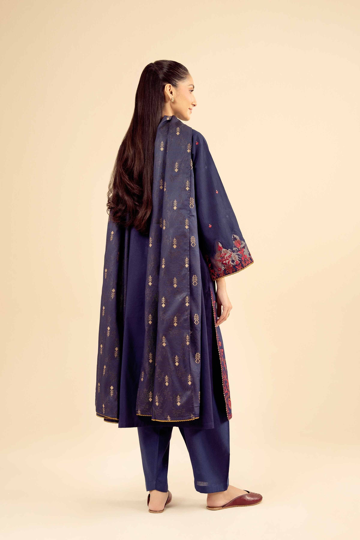 3 Piece - Embroidered Suit - PW25-403 Blue Silk 3PC Embroidered Nishat Australia