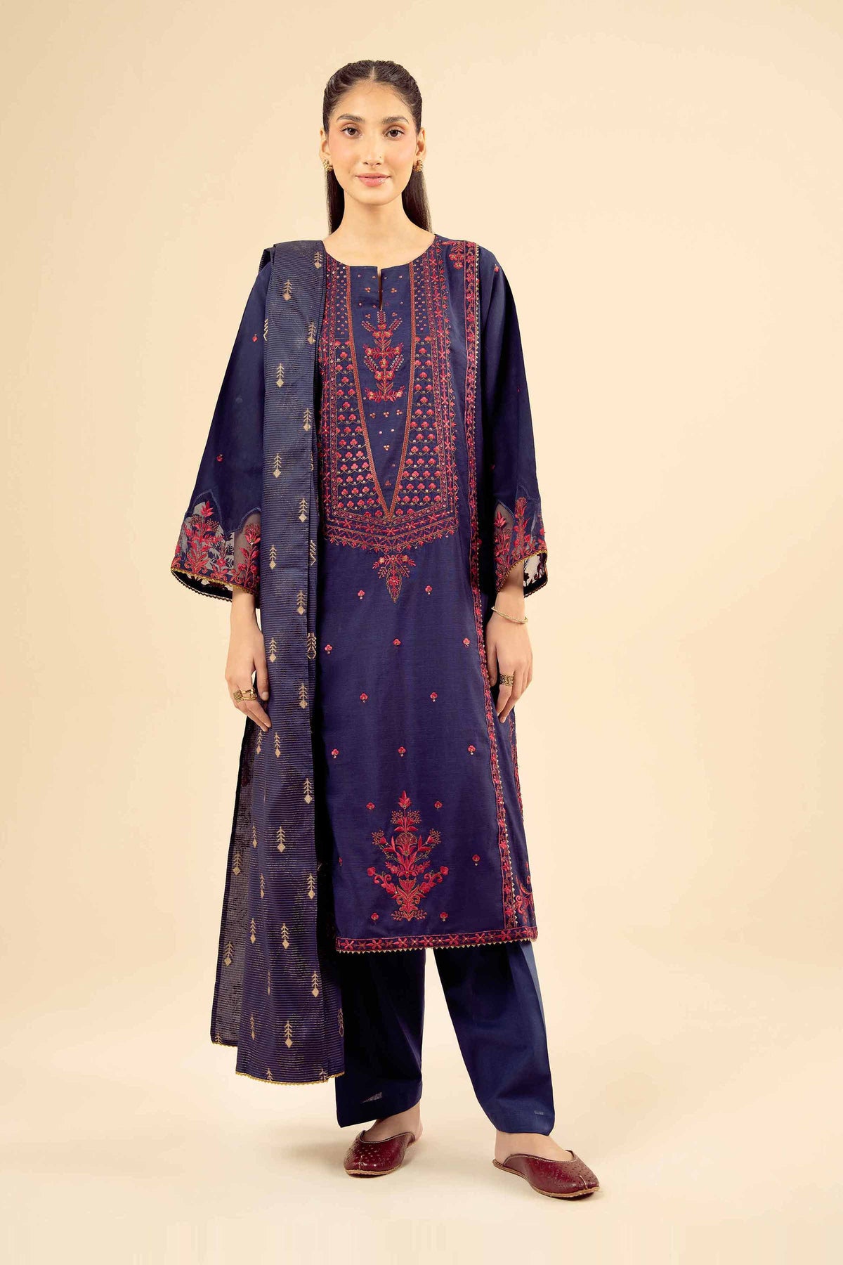 3 Piece - Embroidered Suit - PW25-403 Blue Silk 3PC Embroidered Nishat Australia