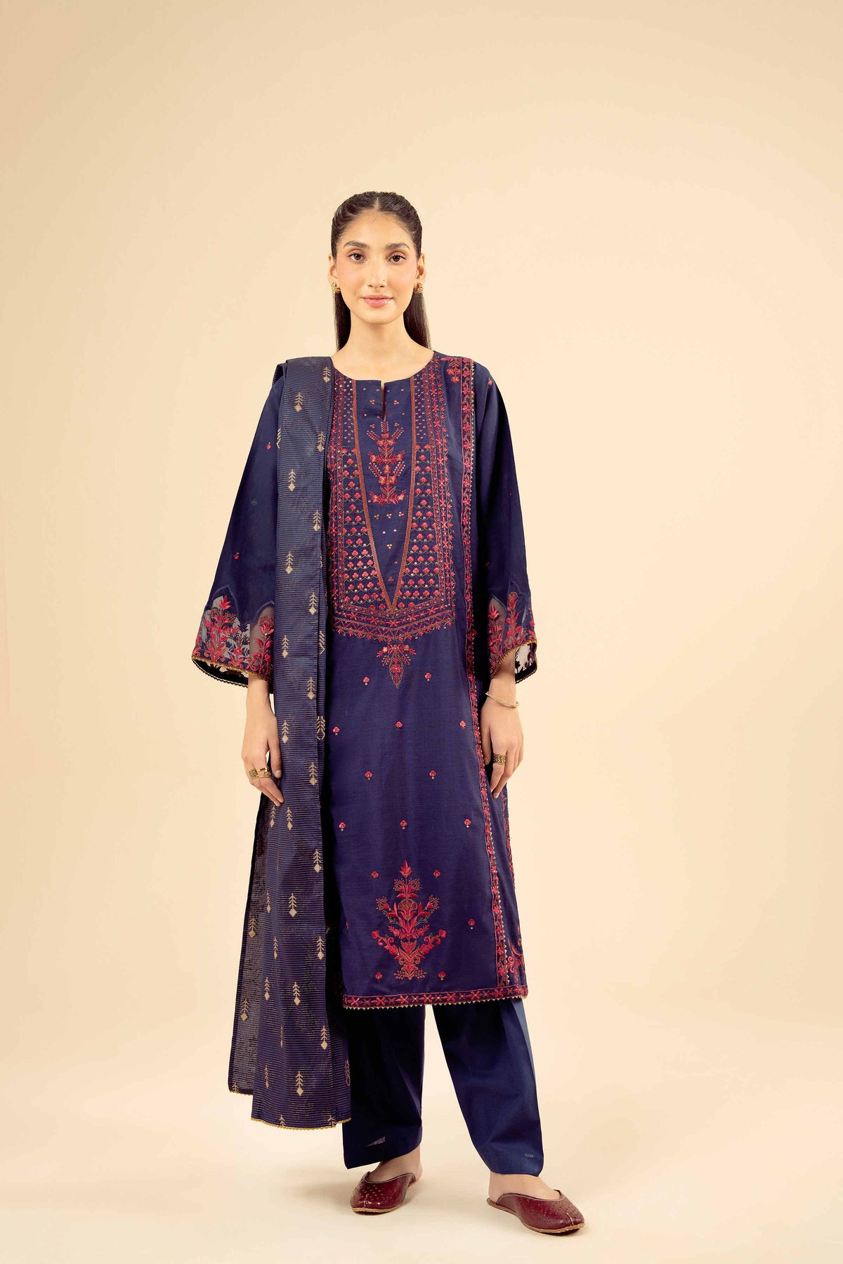 3 Piece - Embroidered Suit - PW25-403 Blue Silk 3PC Embroidered Nishat Australia