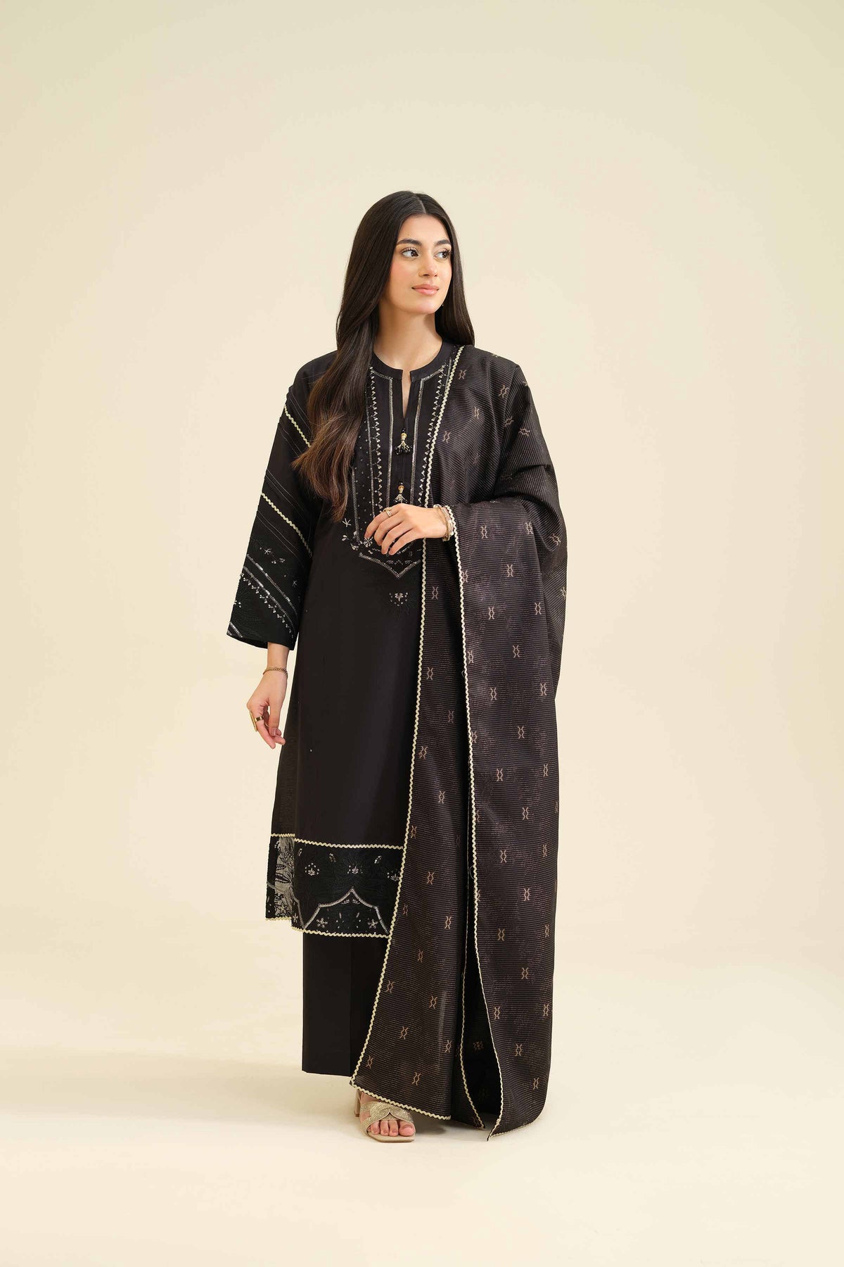 3 Piece - Embroidered Suit - PW25-404 Black Silk 3PC Embroidered Nishat Australia
