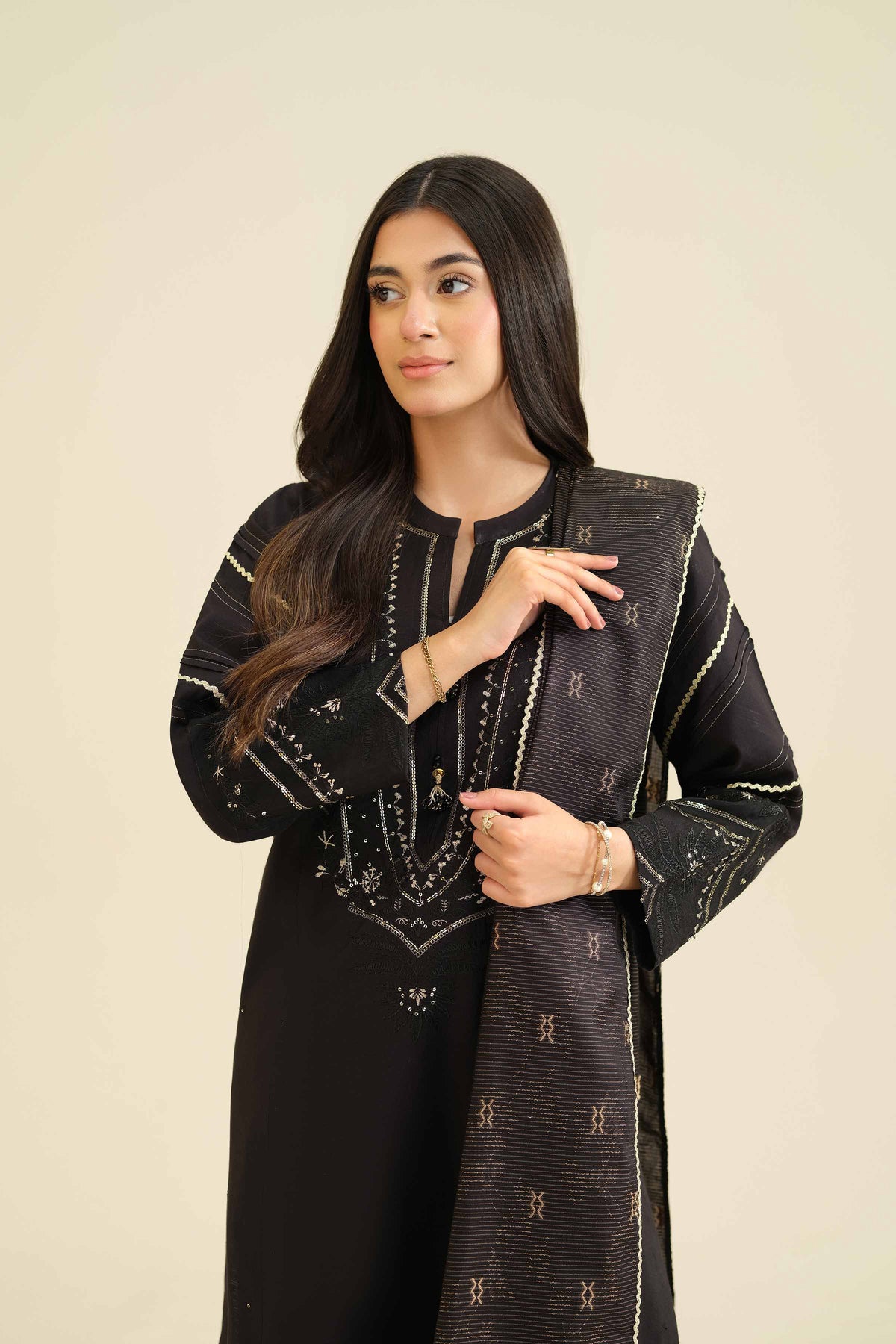 3 Piece - Embroidered Suit - PW25-404 Black Silk 3PC Embroidered Nishat Australia