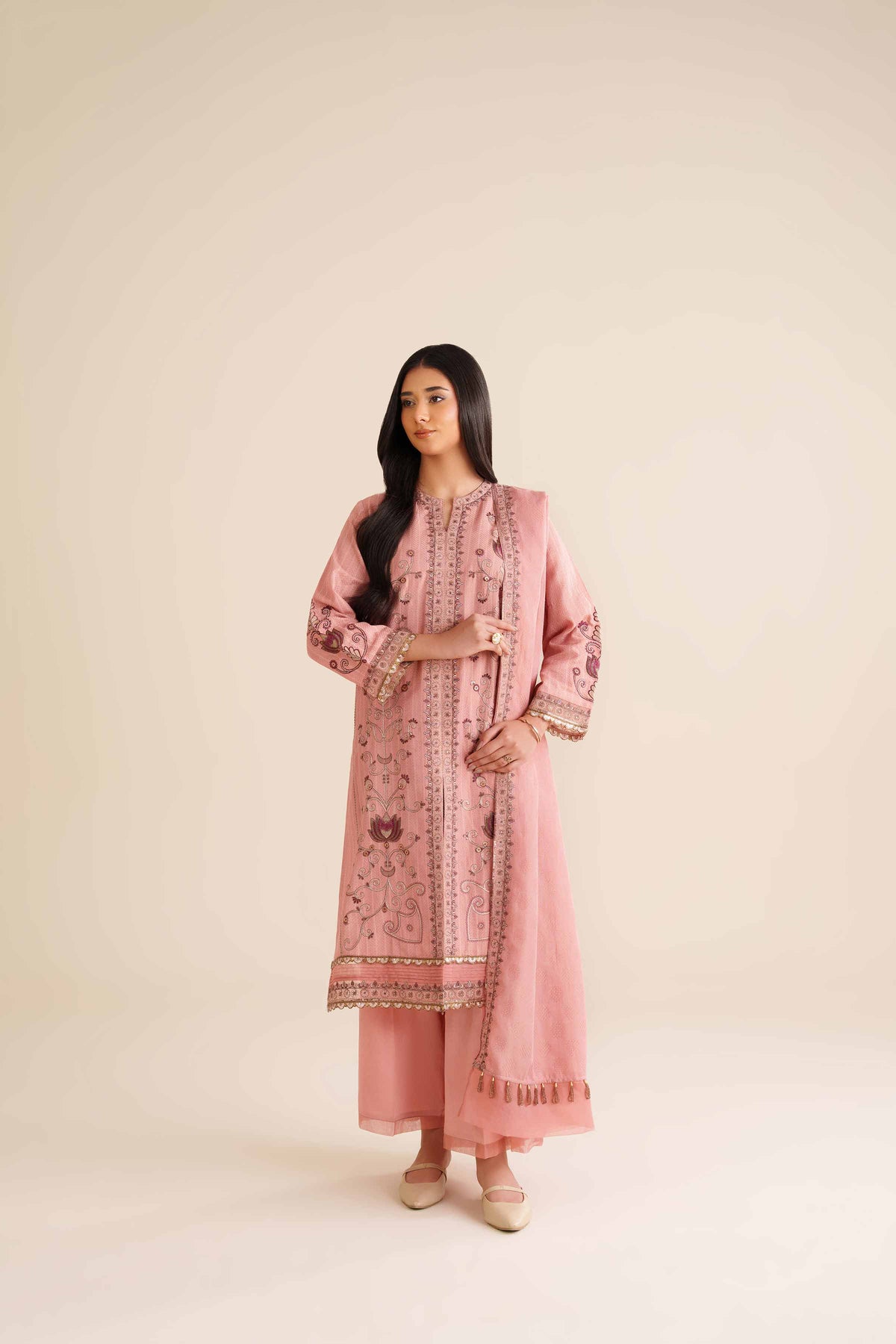 3 Piece - Embroidered Suit - PW25-405 Pink Jacquard 3PC Embroidered Nishat Australia