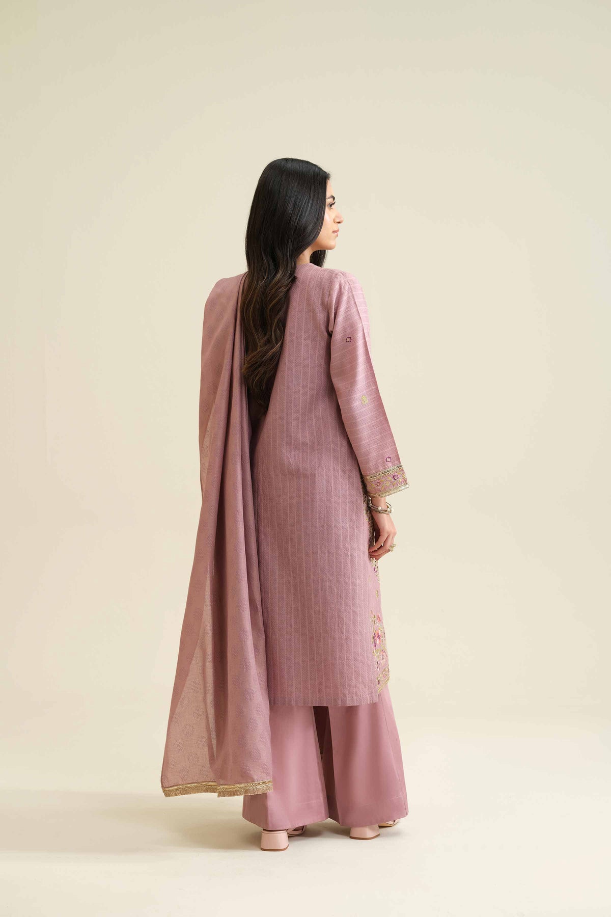 3 Piece - Embroidered Suit - PW25-407 Pink Jacquard 3PC Embroidered Nishat Australia