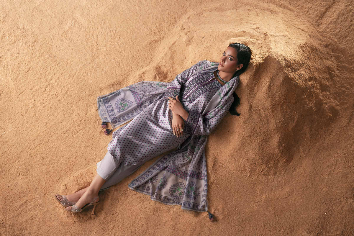 3 Piece - Printed Embroidered Suit - PW25-409 Grey Silk 3PC Embroidered Nishat Australia