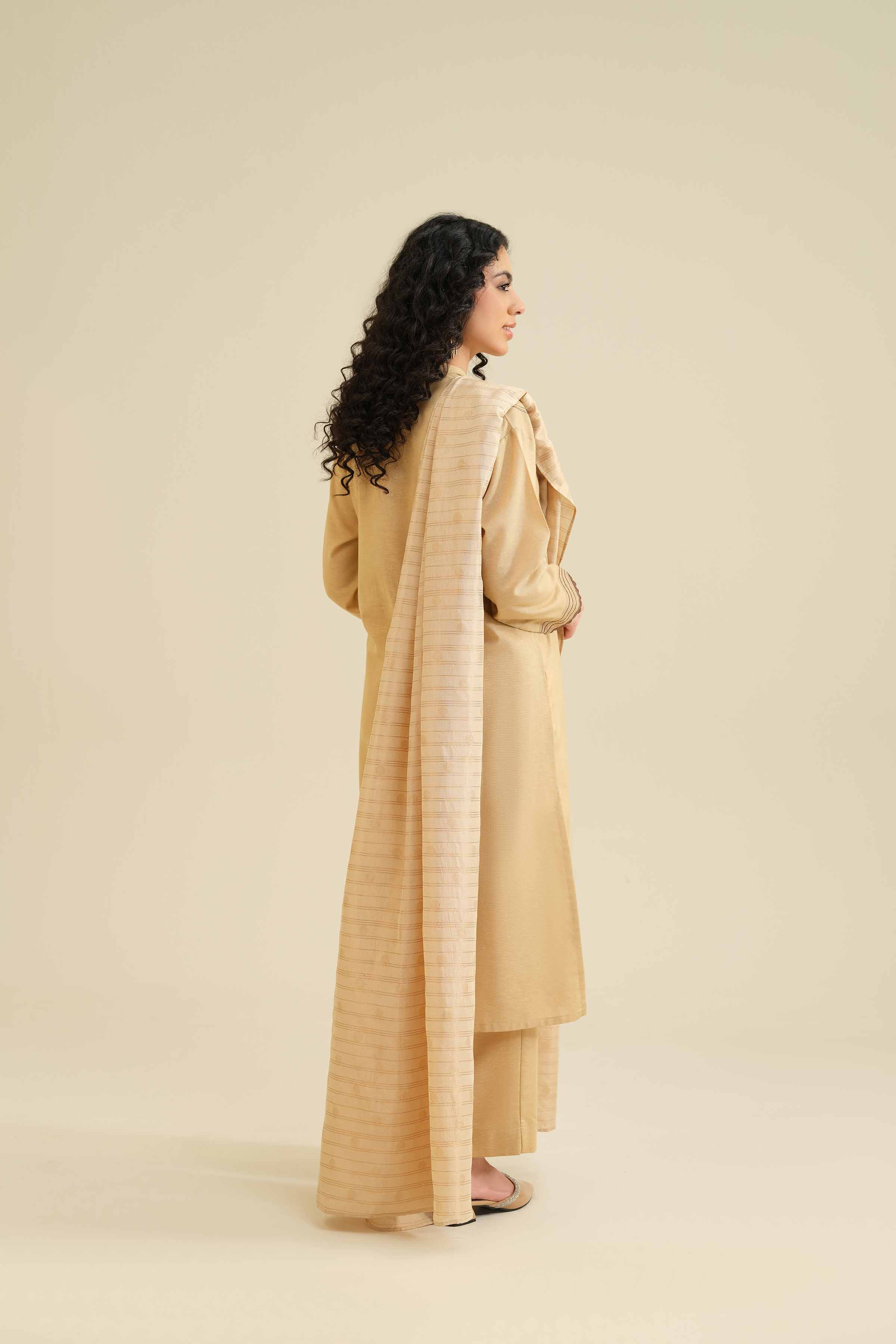 3 Piece - Embroidered Suit - PW25-415 READY TO WEAR Beige Karandi 3PC Embroidered