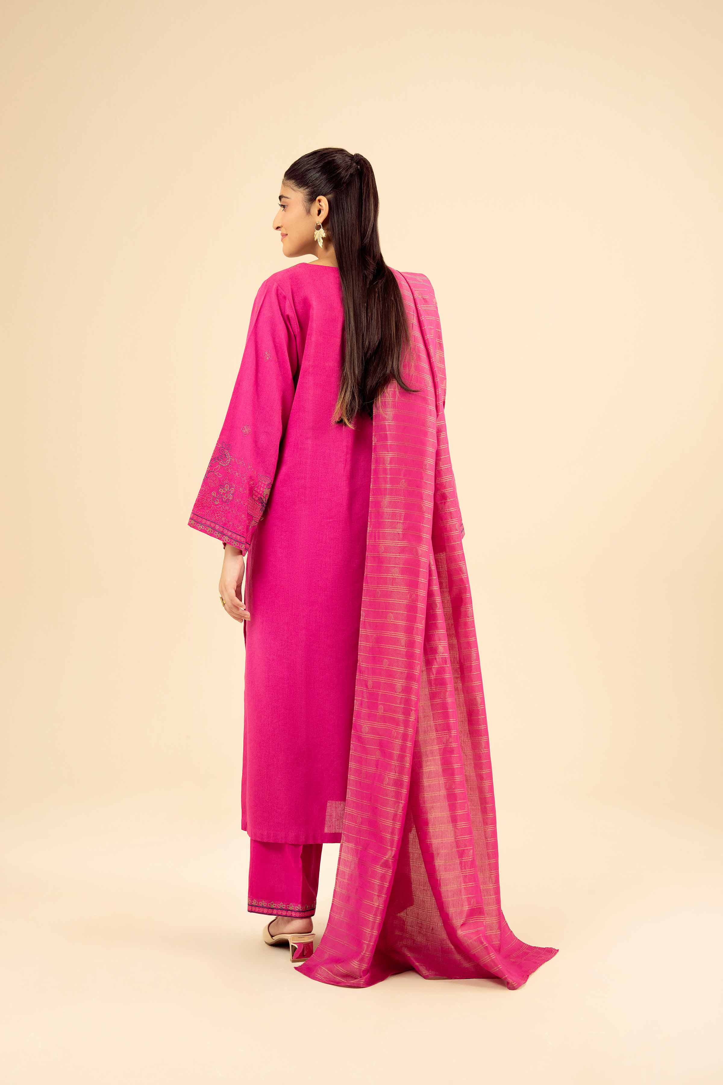 3 Piece - Embroidered Suit - PW25-416 READY TO WEAR Pink Karandi 3PC Embroidered