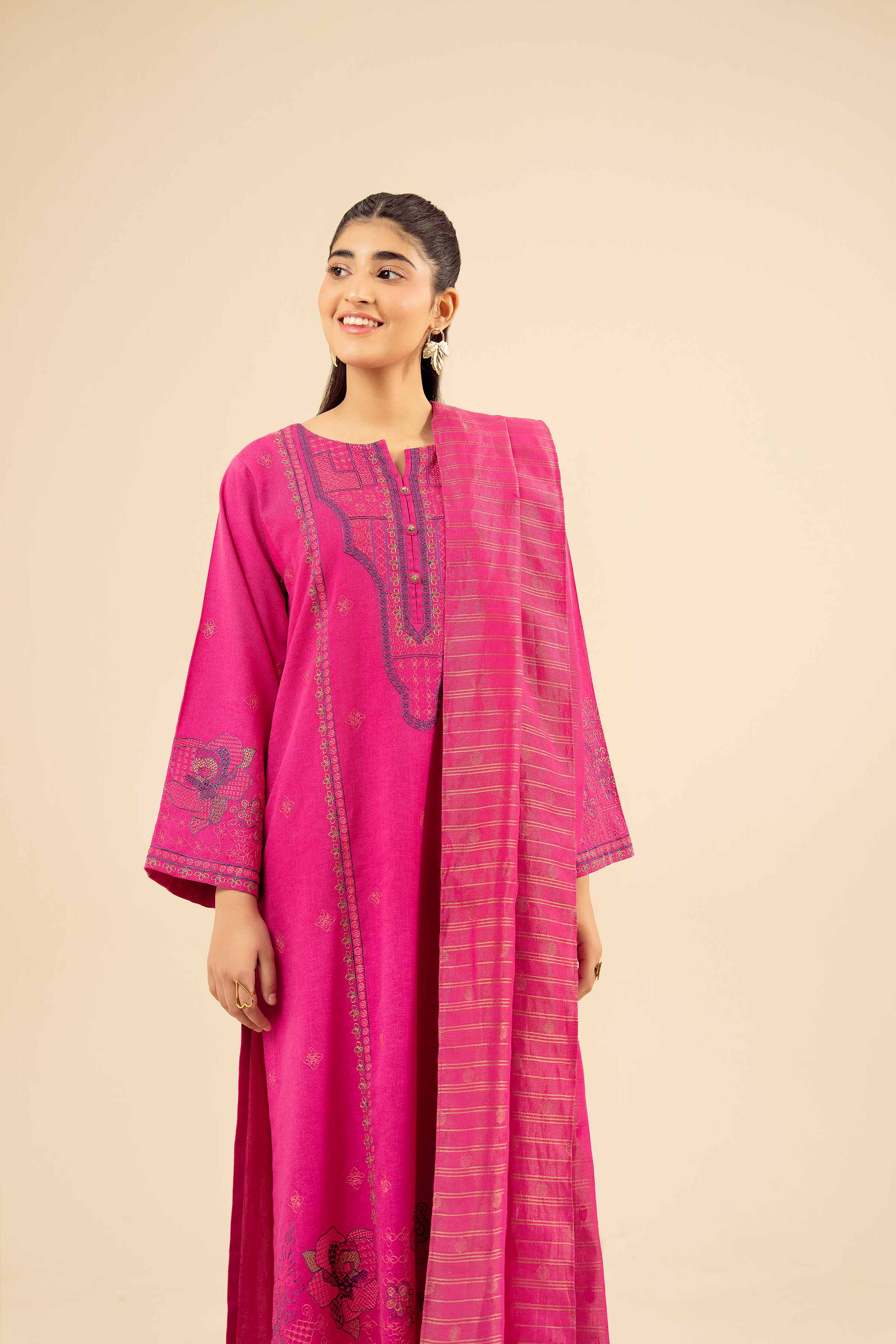 3 Piece - Embroidered Suit - PW25-416 READY TO WEAR Pink Karandi 3PC Embroidered