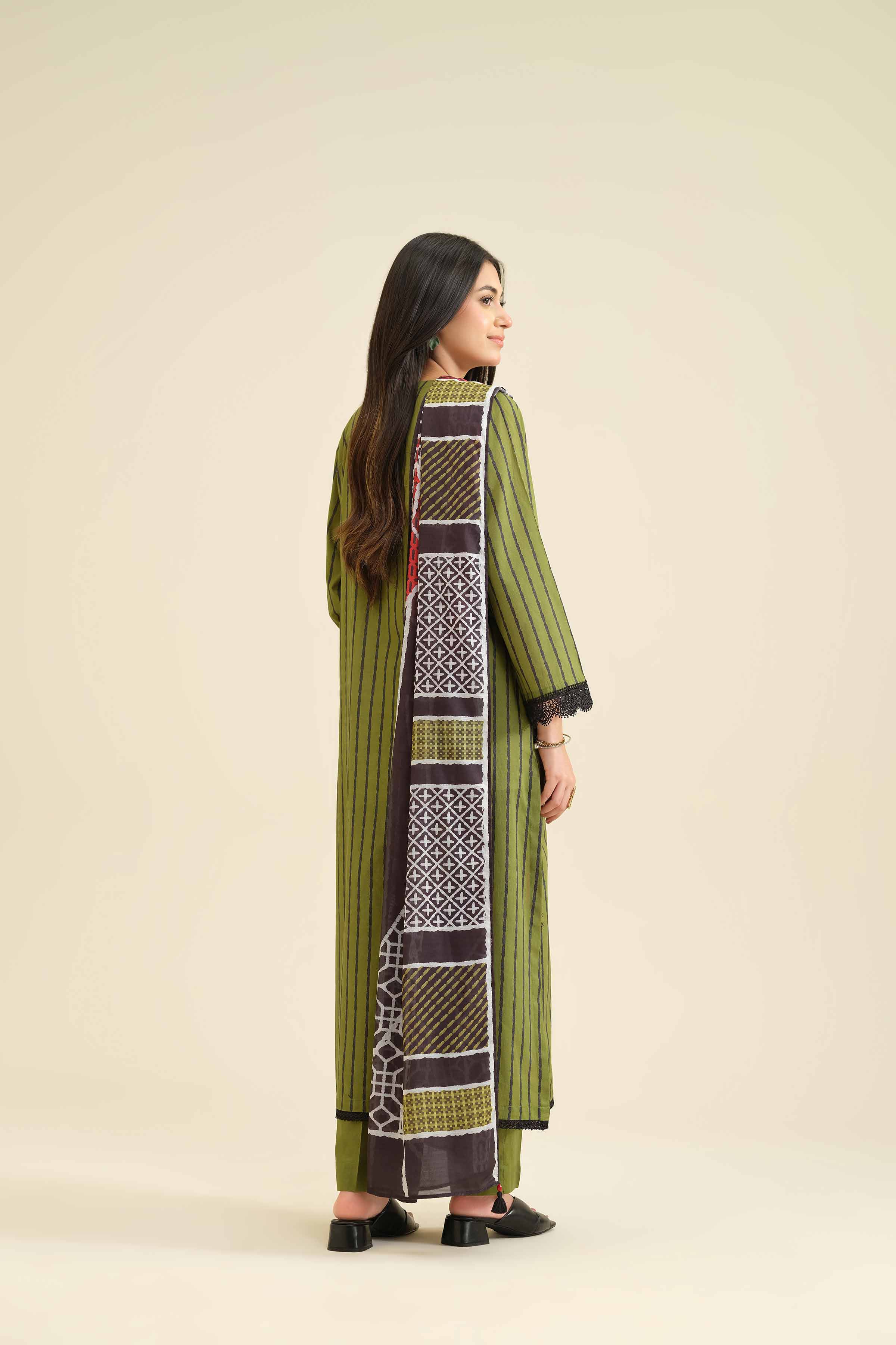 3 Piece - Printed Embroidered Suit - PW25-419 READY TO WEAR Green Cambric 3PC Embroidered