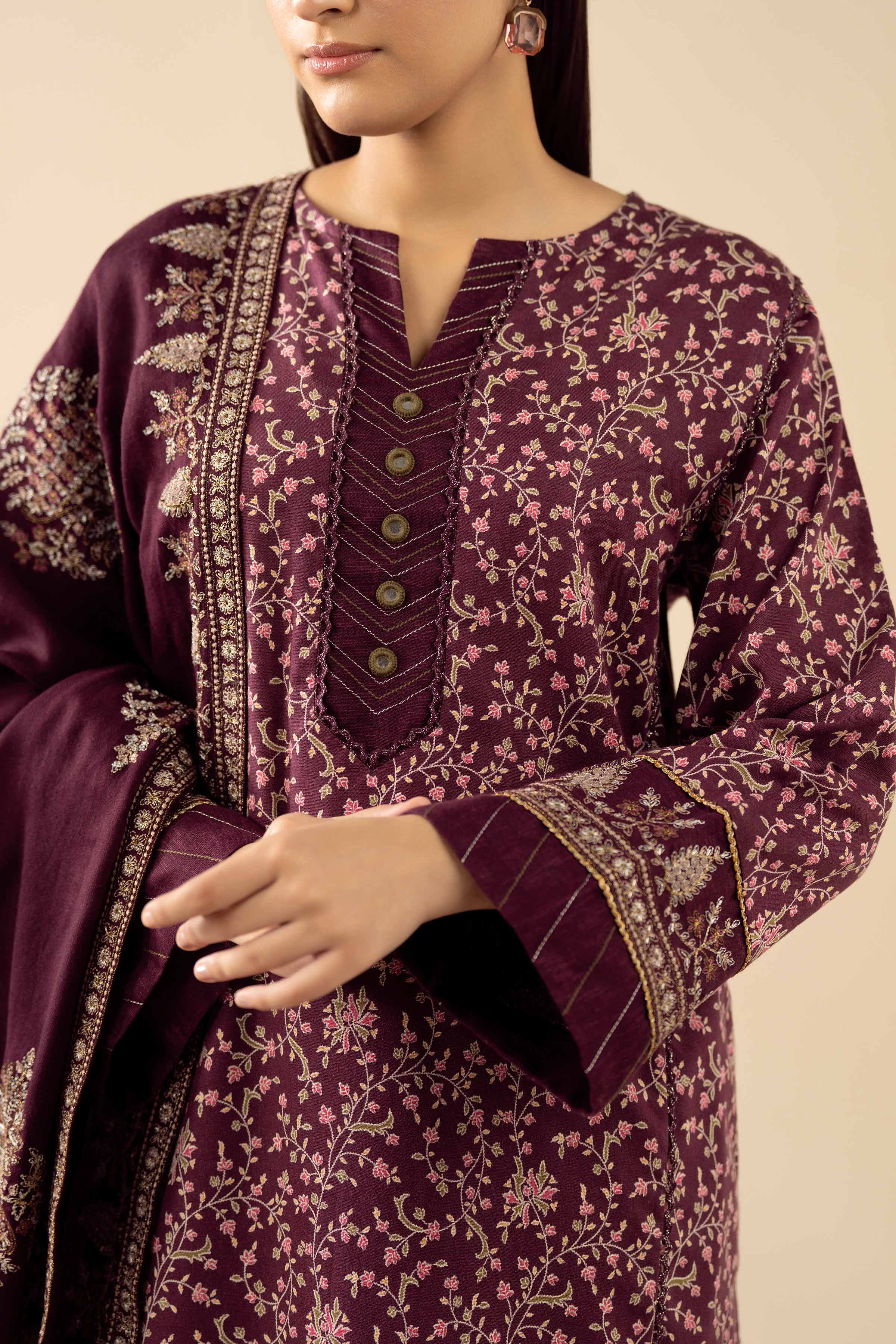 3 Piece - Printed Embroidered Suit - PW25-429 READY TO WEAR Purple Karandi 3PC Embroidered