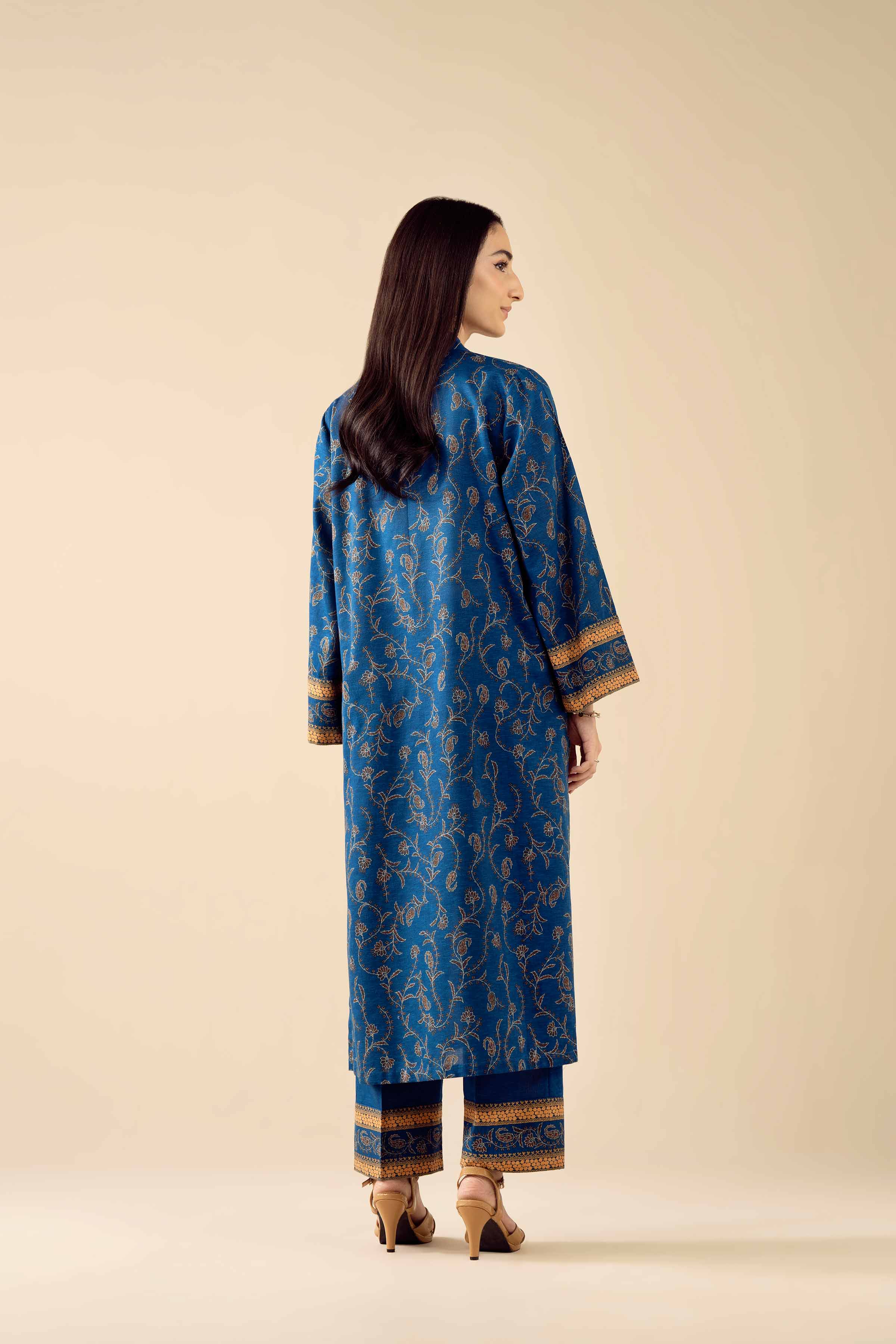 2 Piece - Printed Embroidered Suit - PW25-430 READY TO WEAR Blue Karandi 2PC Embroidered