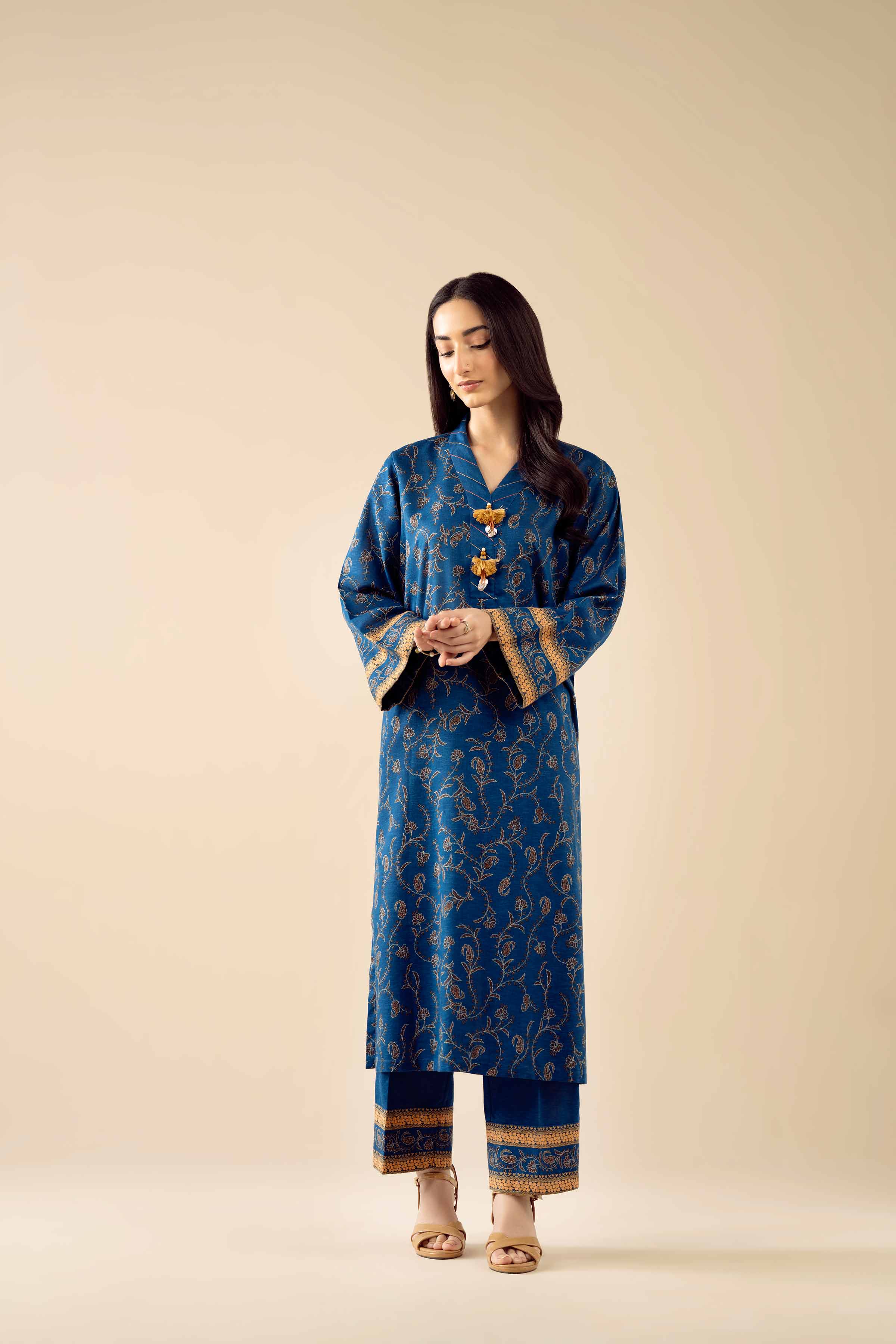 2 Piece - Printed Embroidered Suit - PW25-430 READY TO WEAR Blue Karandi 2PC Embroidered