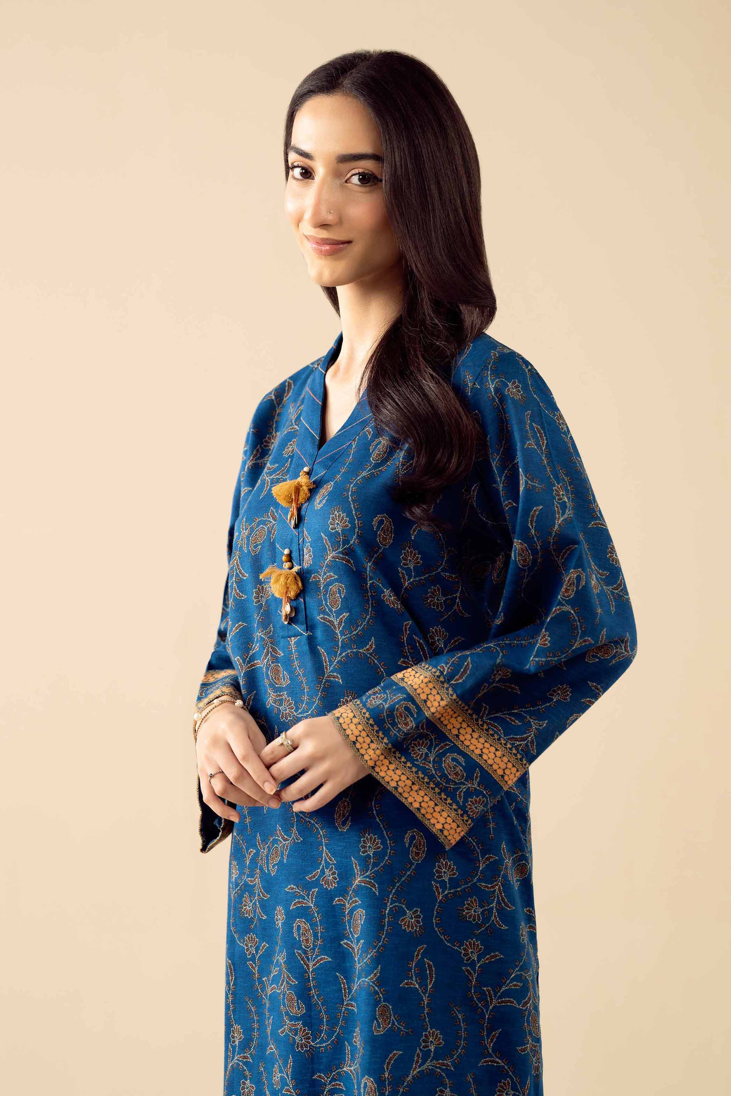 2 Piece - Printed Embroidered Suit - PW25-430 READY TO WEAR Blue Karandi 2PC Embroidered