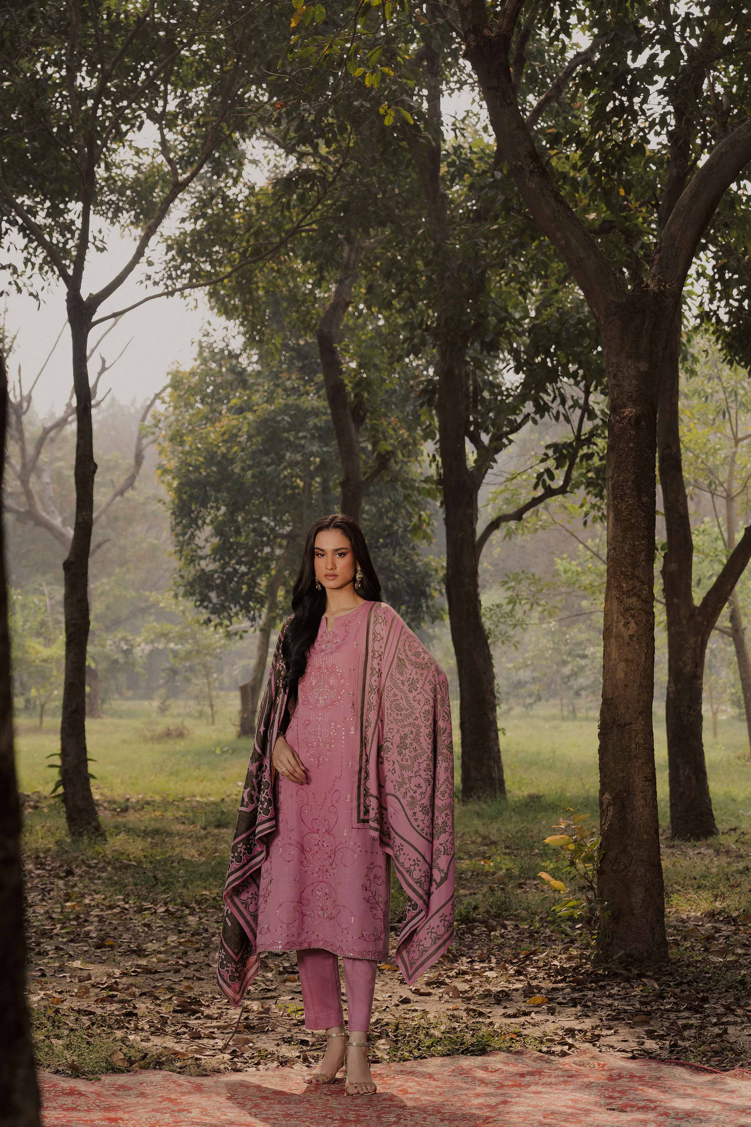 3 Piece - Embroidered Suit - PW25-436 READY TO WEAR Pink Karandi 3PC Embroidered