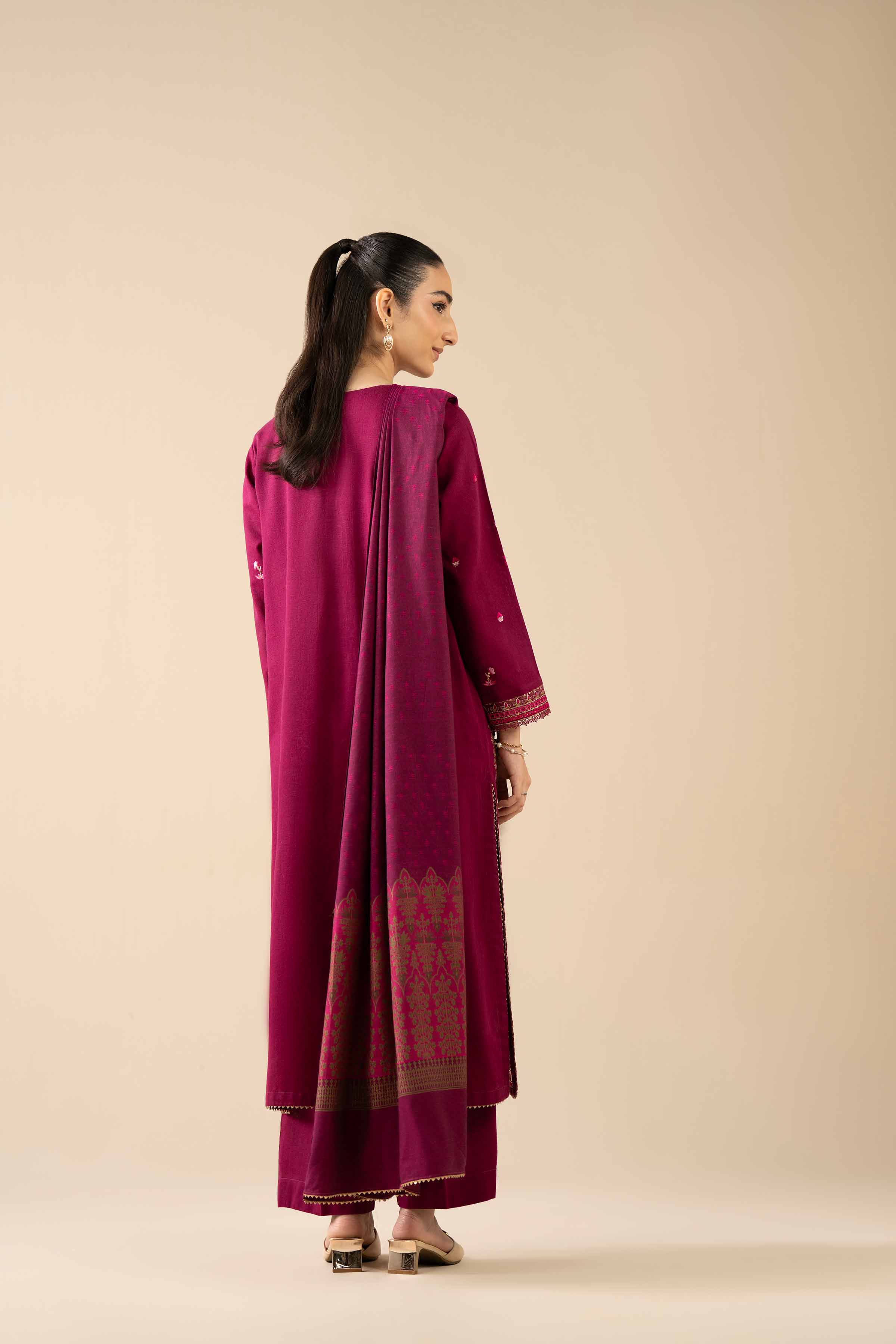 3 Piece - Embroidered Suit - PW25-444 READY TO WEAR Pink Karandi 3PC Embroidered
