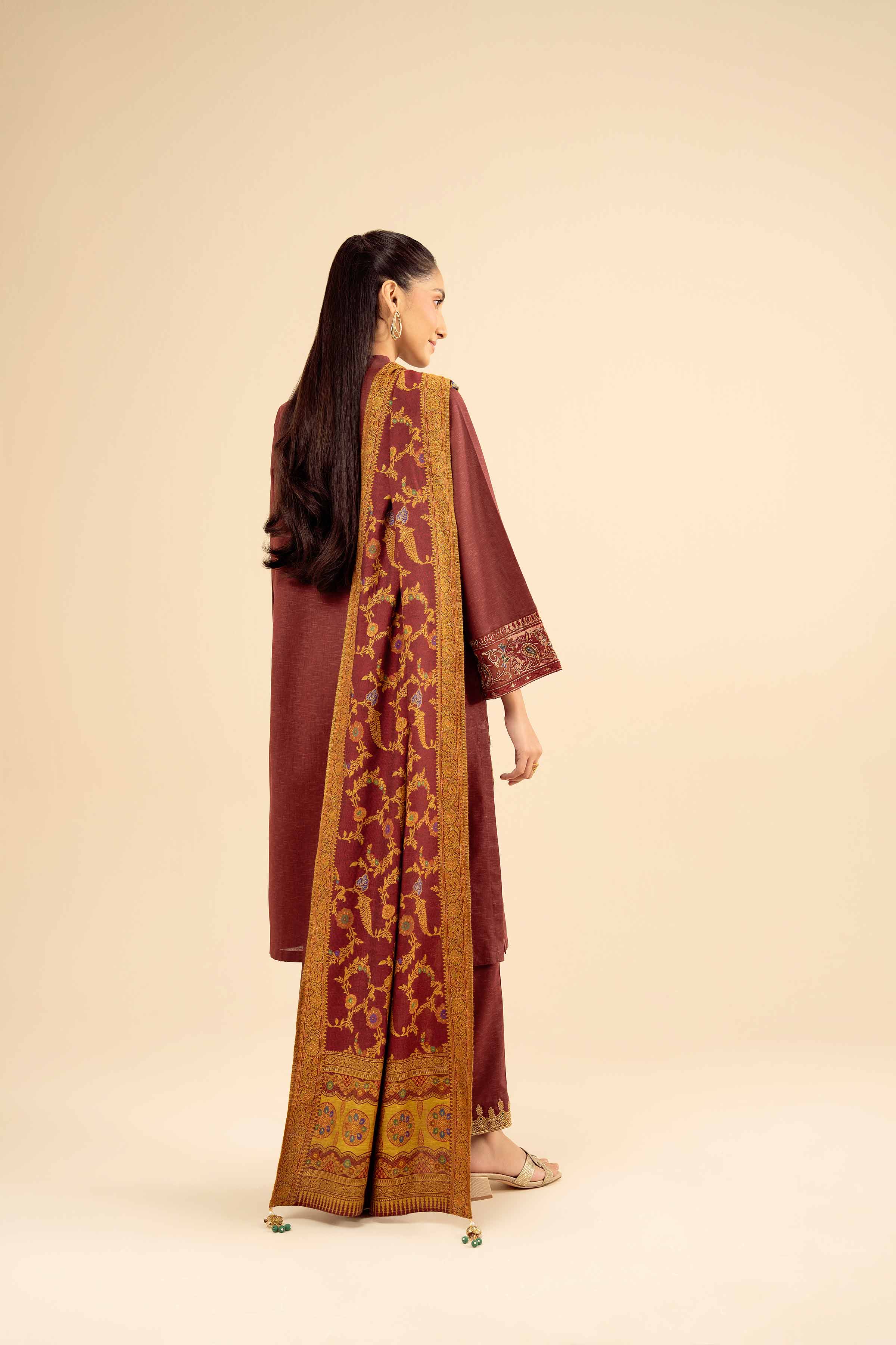 3 Piece - Embroidered Suit - PW25-445 READY TO WEAR Red Karandi 3PC Embroidered