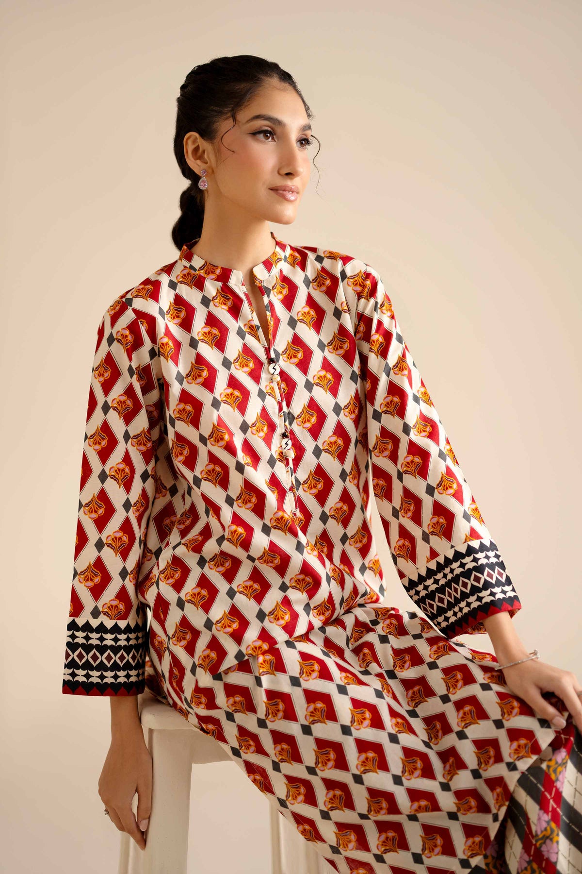 2 Piece - Printed Suit - PW25-45 Red Cambric 2PC Printed Nishat Australia