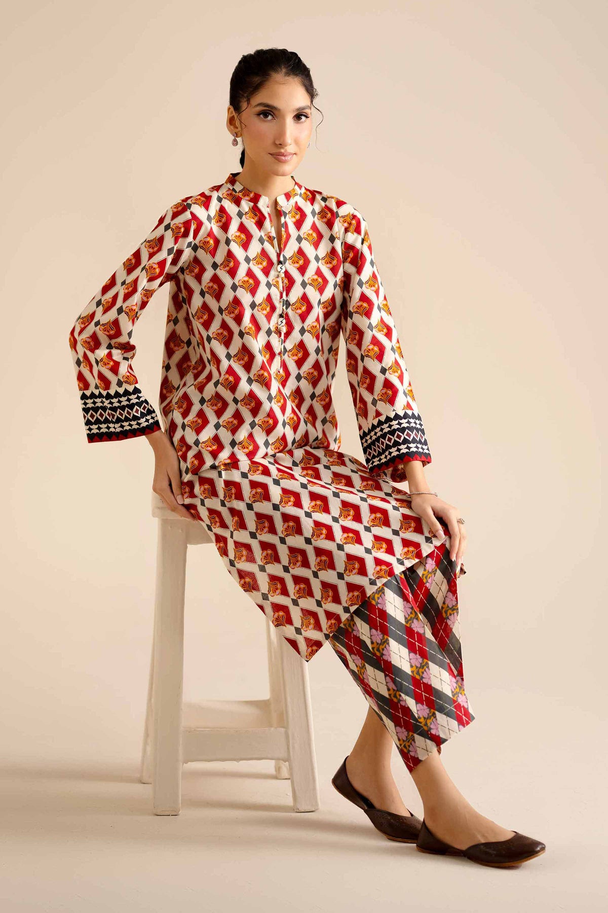 2 Piece - Printed Suit - PW25-45 Red Cambric 2PC Printed Nishat Australia