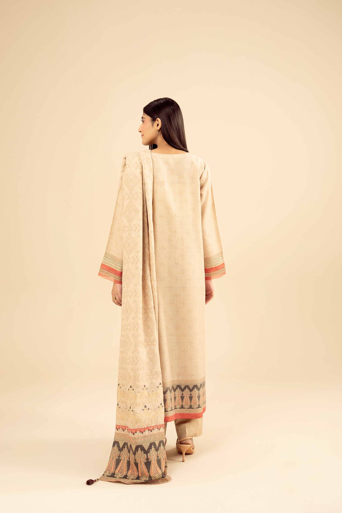 3 Piece - Printed Suit - PW25-457 Beige Jacquard 3PC Printed Nishat Australia