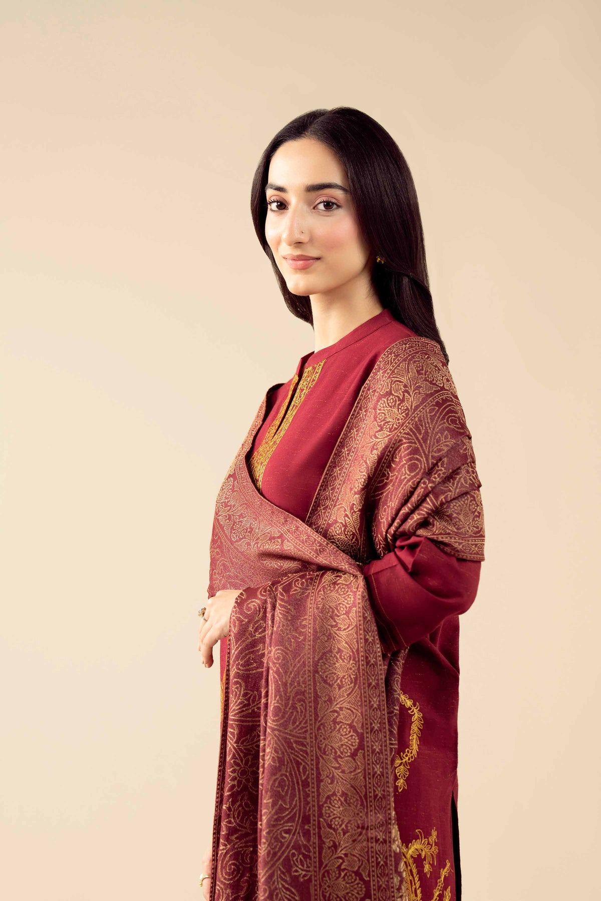 3 Piece - Embroidered Suit - PW25-458 Red Slub 3PC Embroidered Nishat Australia