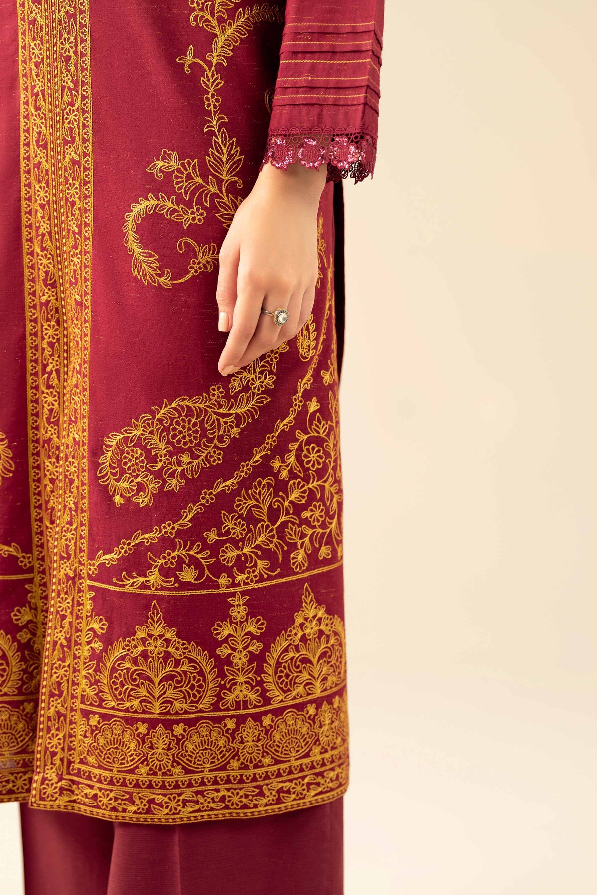 3 Piece - Embroidered Suit - PW25-458 Red Slub 3PC Embroidered Nishat Australia