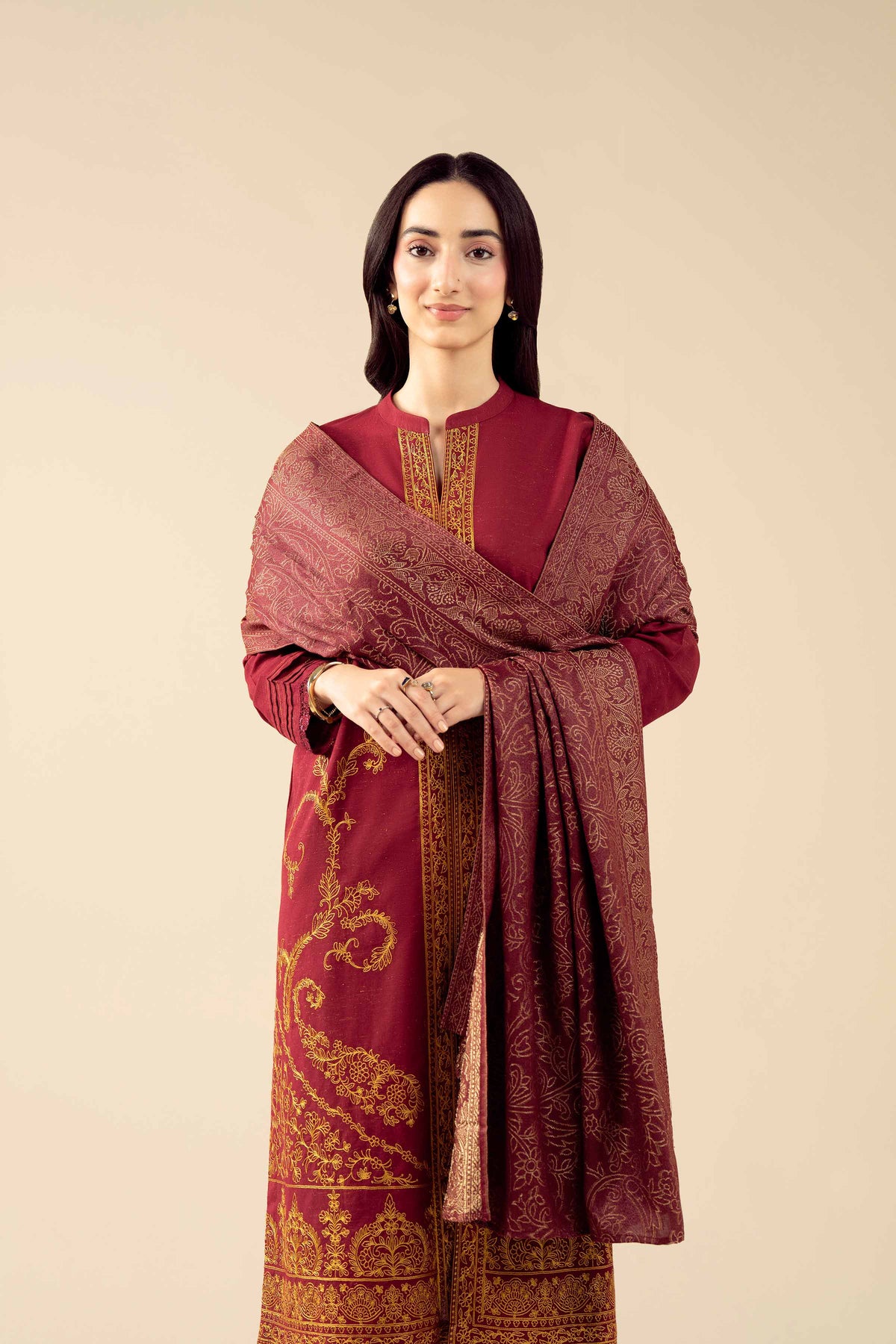 3 Piece - Embroidered Suit - PW25-458 Red Slub 3PC Embroidered Nishat Australia