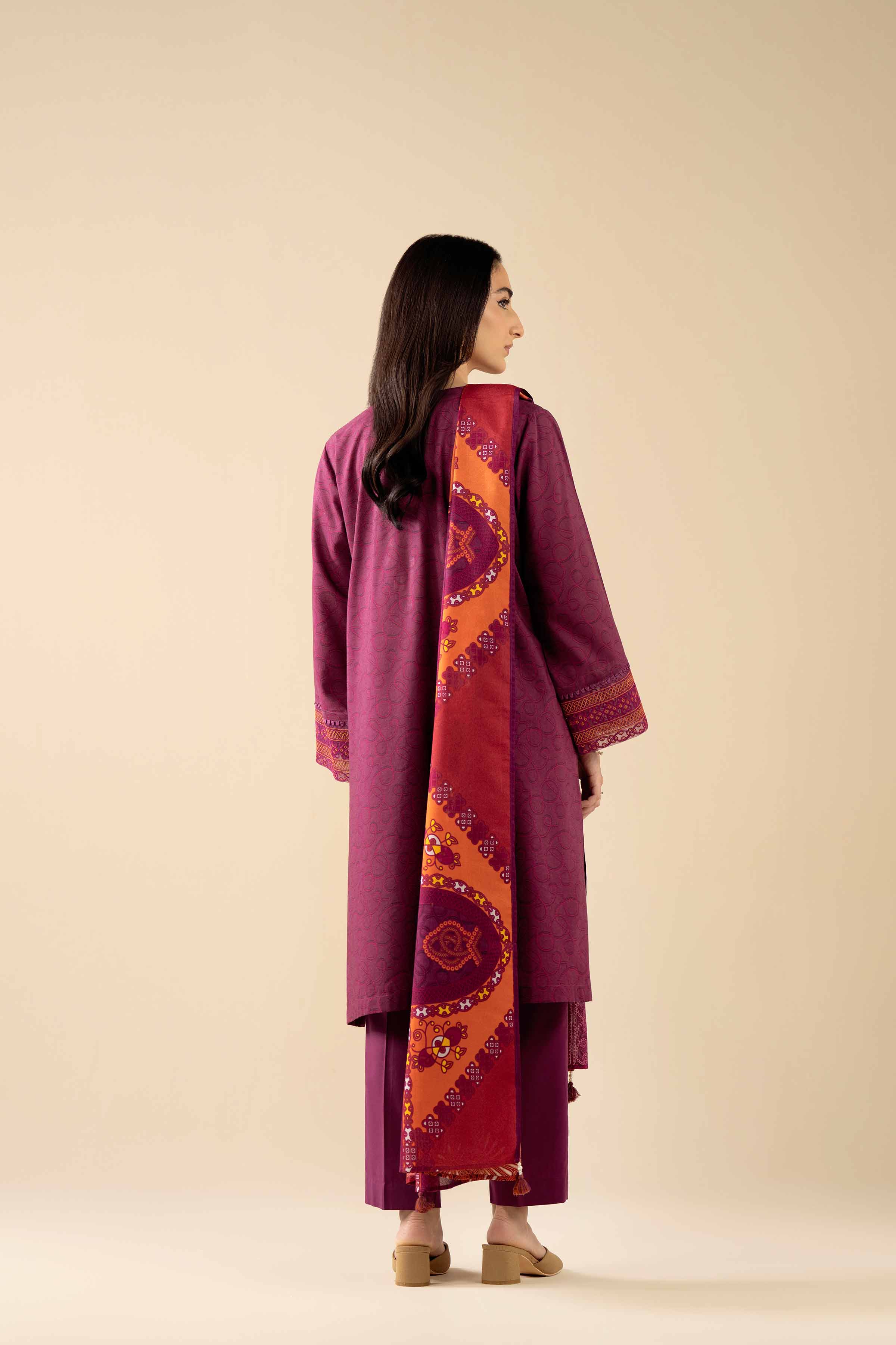 3 Piece - Printed Embroidered Suit - PW25-464 READY TO WEAR Purple Tropical 3PC Embroidered