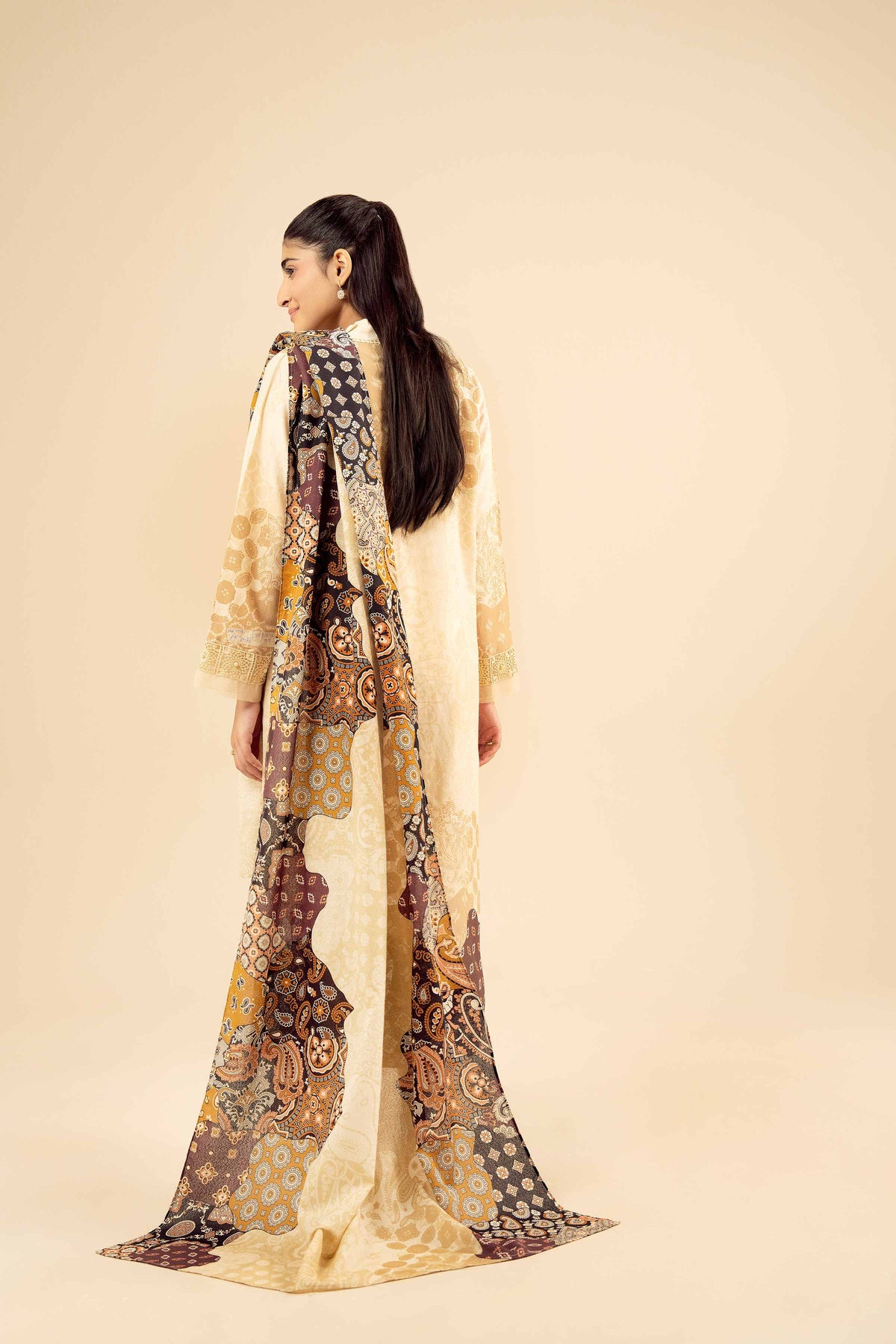 3 Piece - Printed Suit - PW25-466 Beige Wool 3PC Printed Nishat Australia