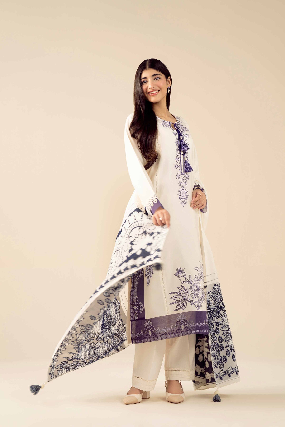3 Piece - Embroidered Suit - PW25-471 White Silk 3PC Embroidered Nishat Australia