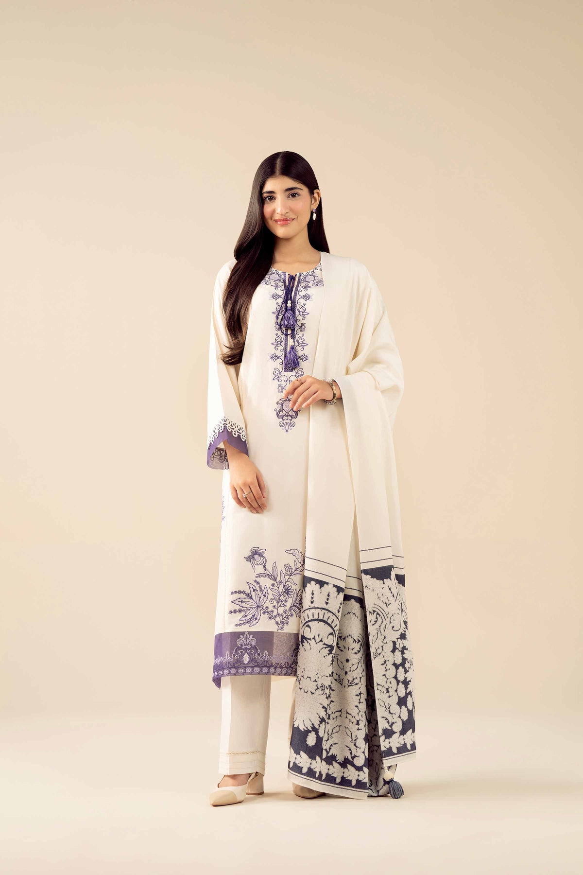 3 Piece - Embroidered Suit - PW25-471 White Silk 3PC Embroidered Nishat Australia
