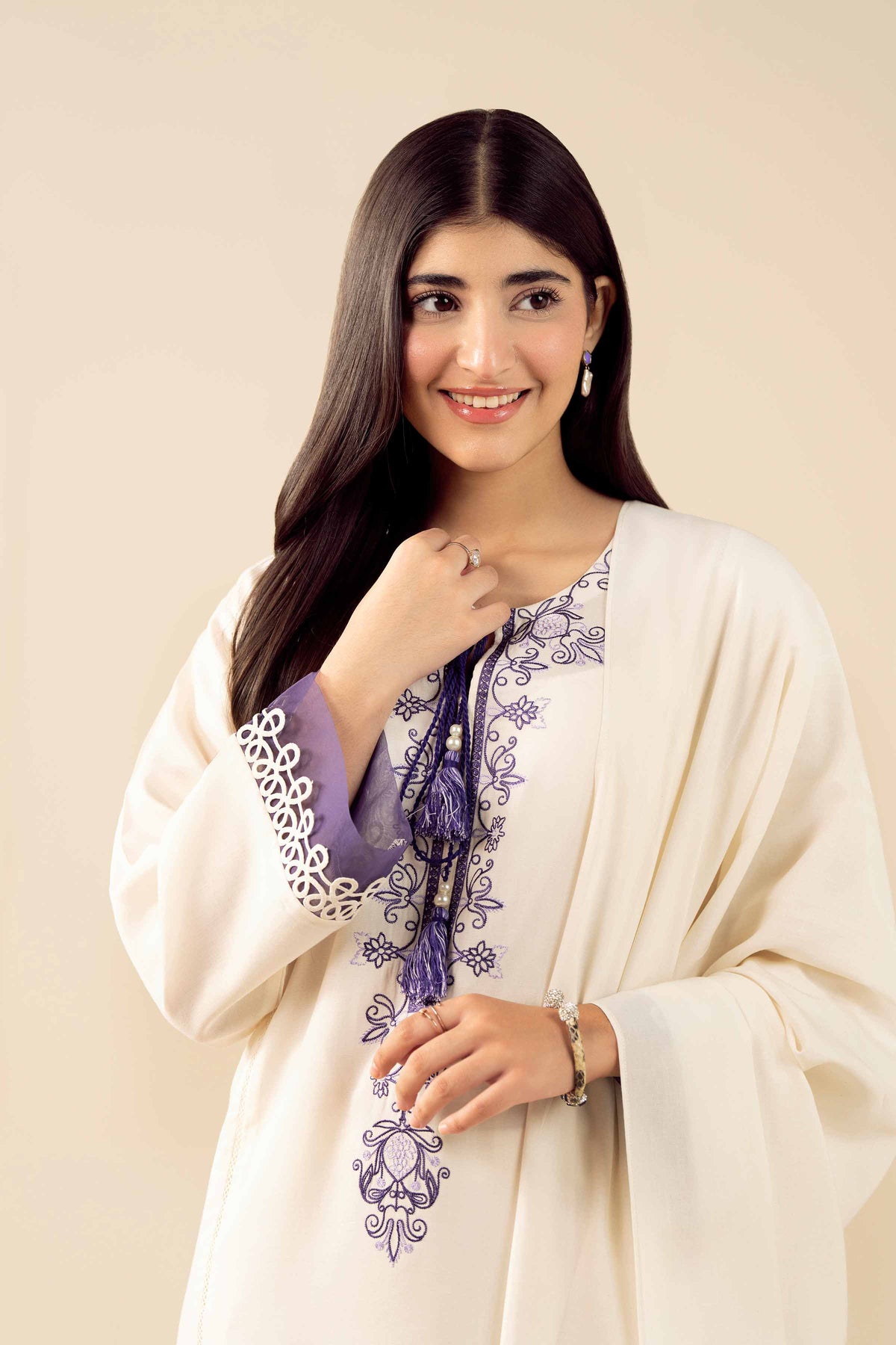 3 Piece - Embroidered Suit - PW25-471 White Silk 3PC Embroidered Nishat Australia