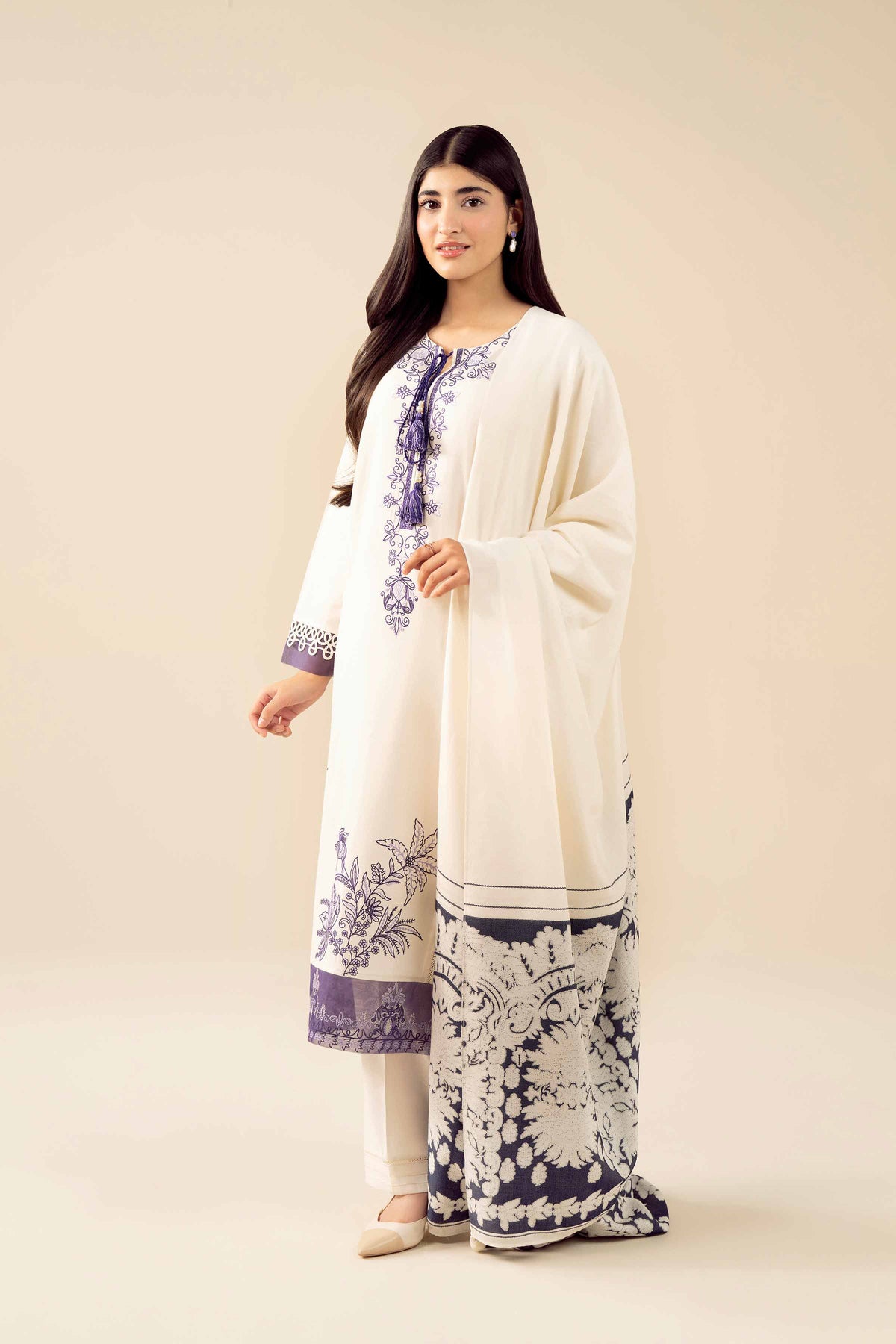 3 Piece - Embroidered Suit - PW25-471 White Silk 3PC Embroidered Nishat Australia