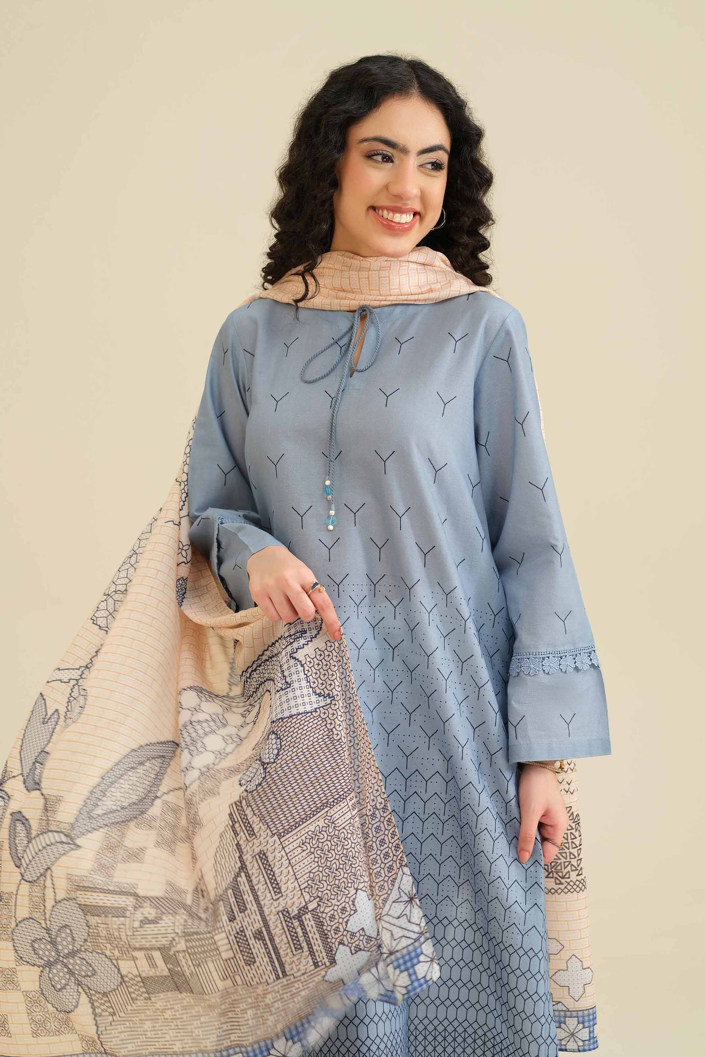 2 Piece - Printed Suit - PW25-48 READY TO WEAR Blue Cambric 2PC Printed