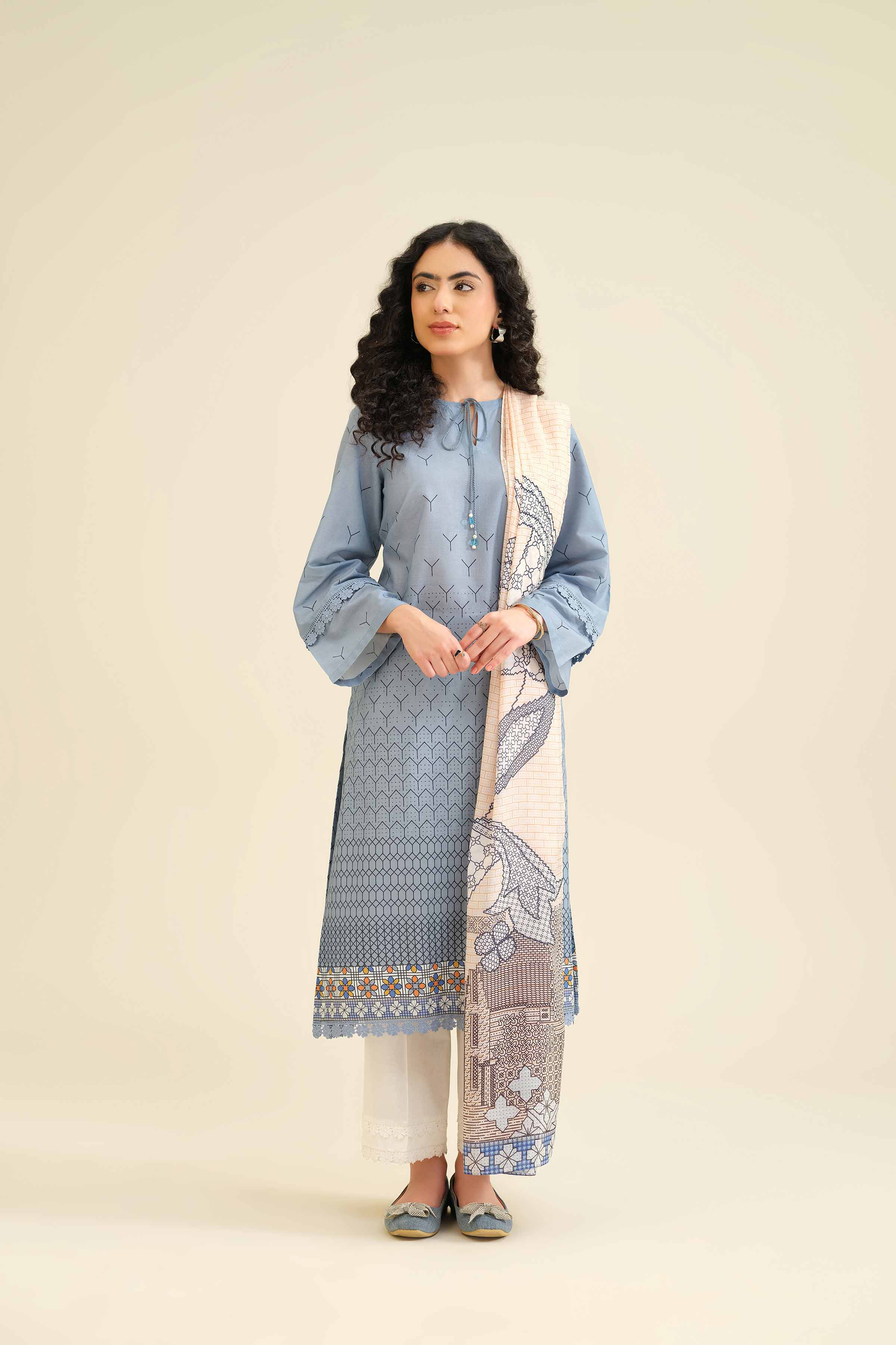 2 Piece - Printed Suit - PW25-48 READY TO WEAR Blue Cambric 2PC Printed