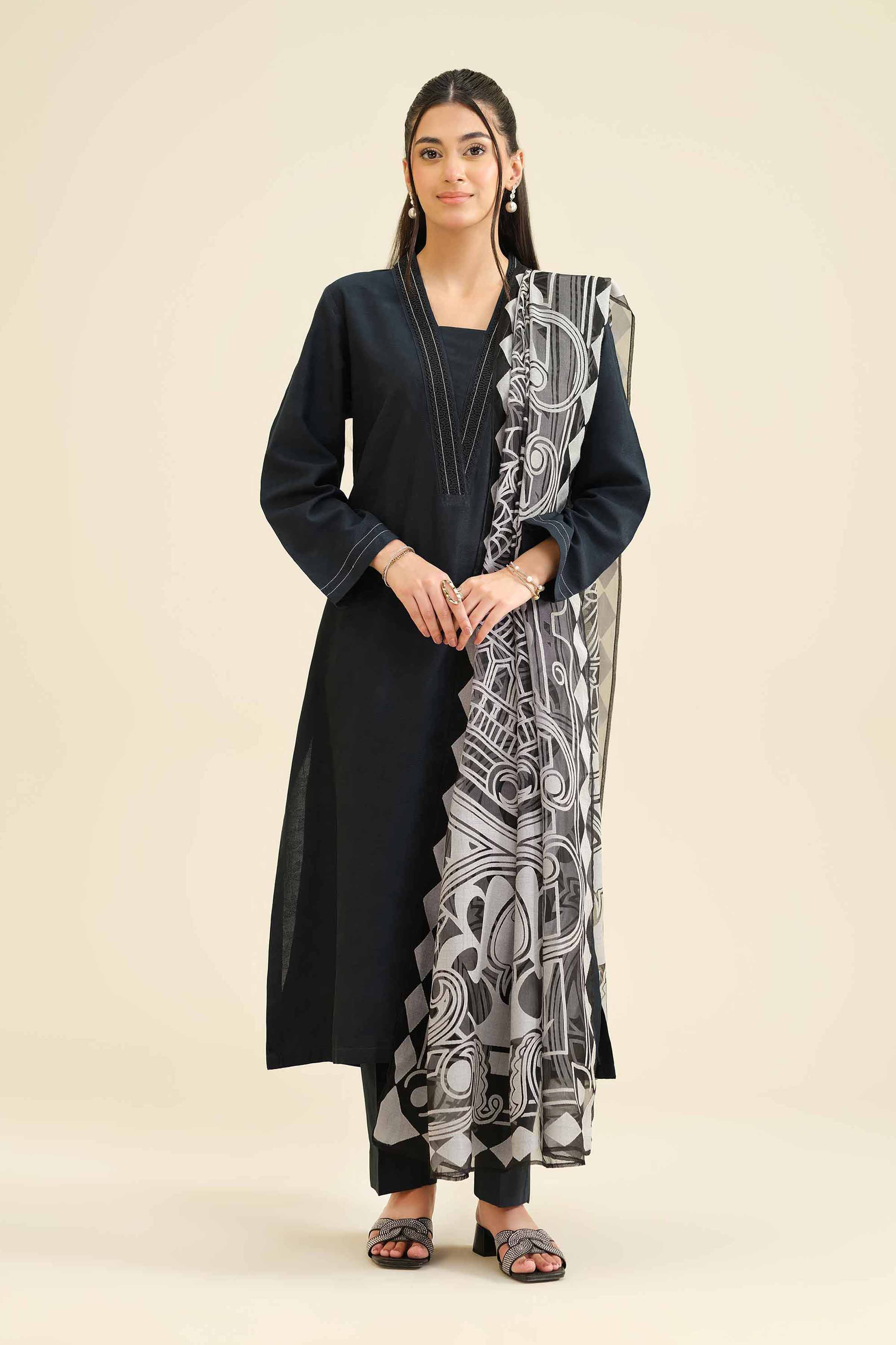 3 Piece - Basic Suit - PW25-50 READY TO WEAR Black Jacquard 3PC Solids