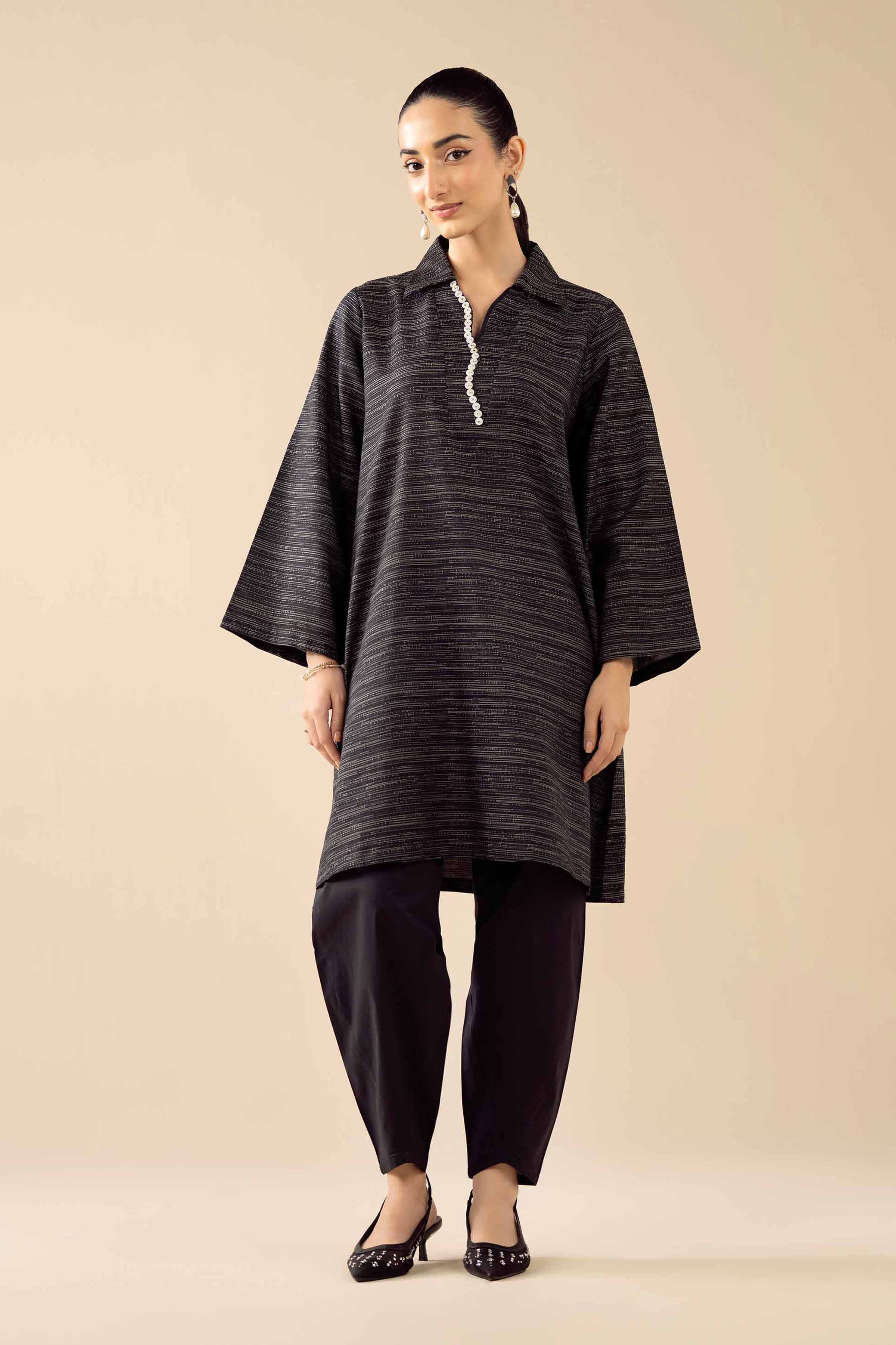 2 Piece - Basic Suit - PW25-511 READY TO WEAR Black Yarn Dyed 2 Pieces Solids