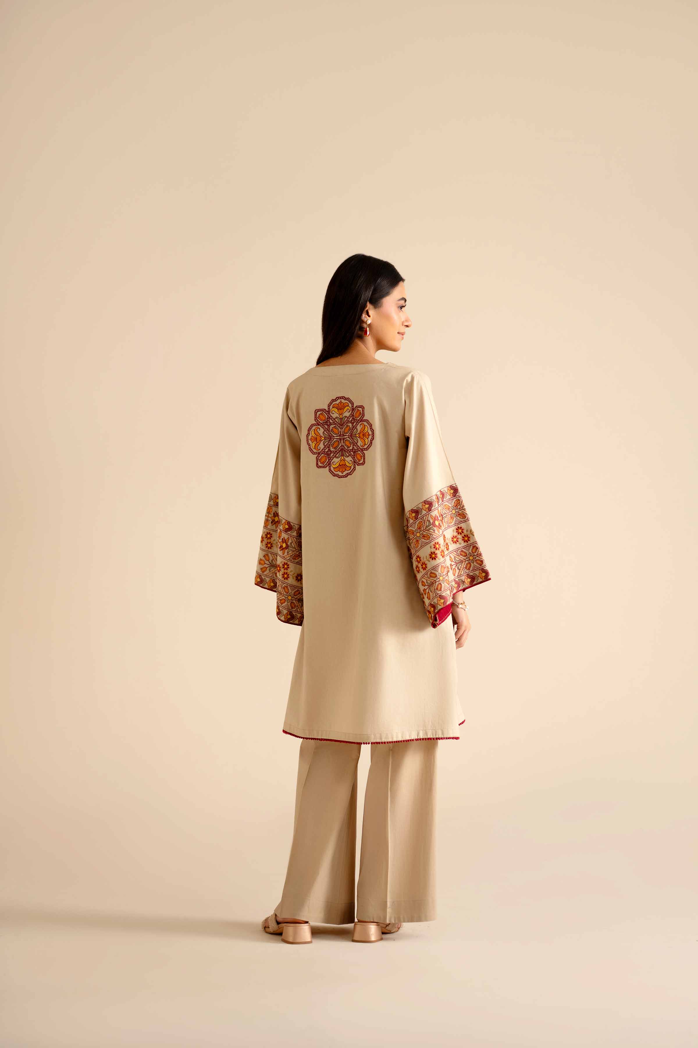 2 Piece - Embroidered Suit - PW25-52 READY TO WEAR Beige Cambric 2PC Embroidered