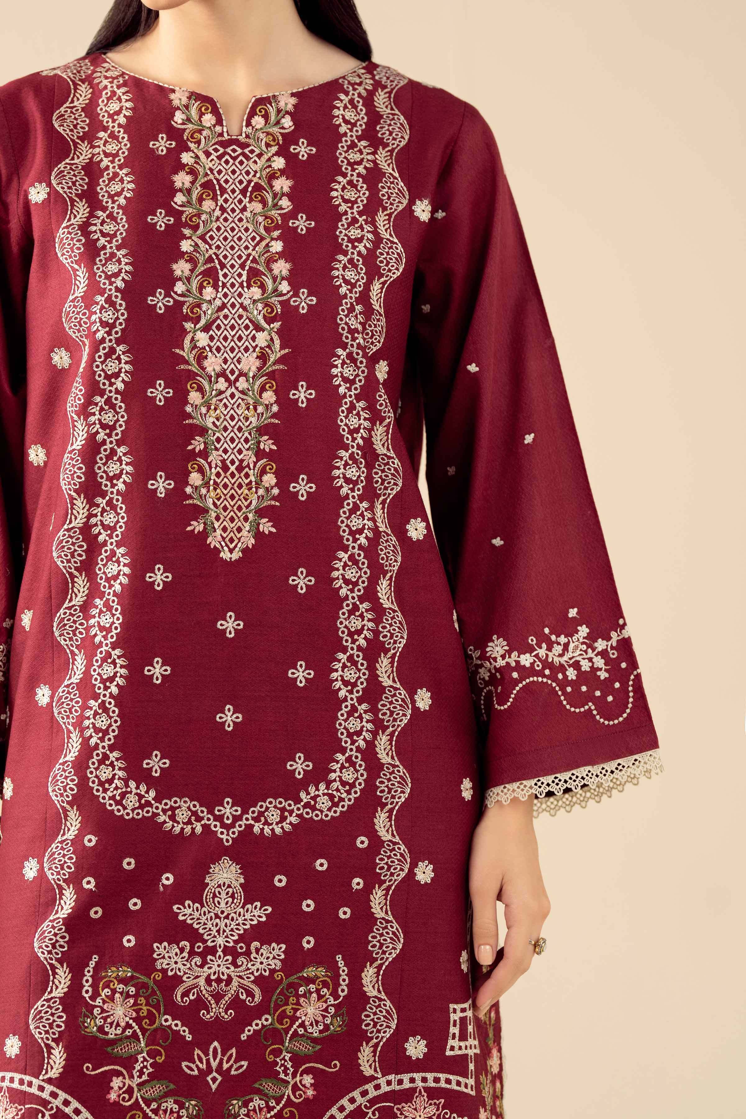 2 Piece - Embroidered Suit - PW25-530 READY TO WEAR Red Dobby 2PC Embroidered