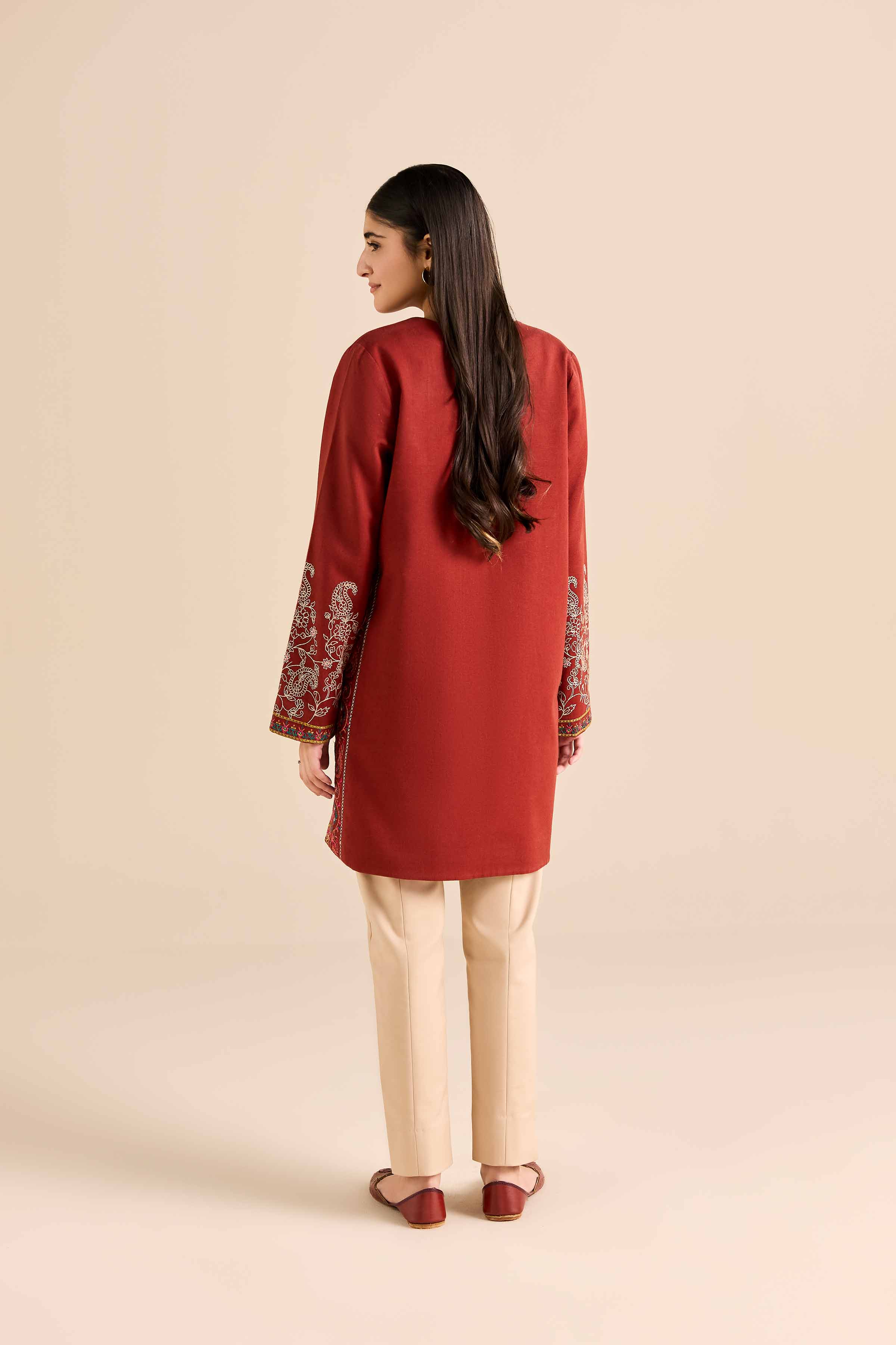 Embroidered Jacket - PW25-548 READY TO WEAR Orange Karandi 1PC Embroidered