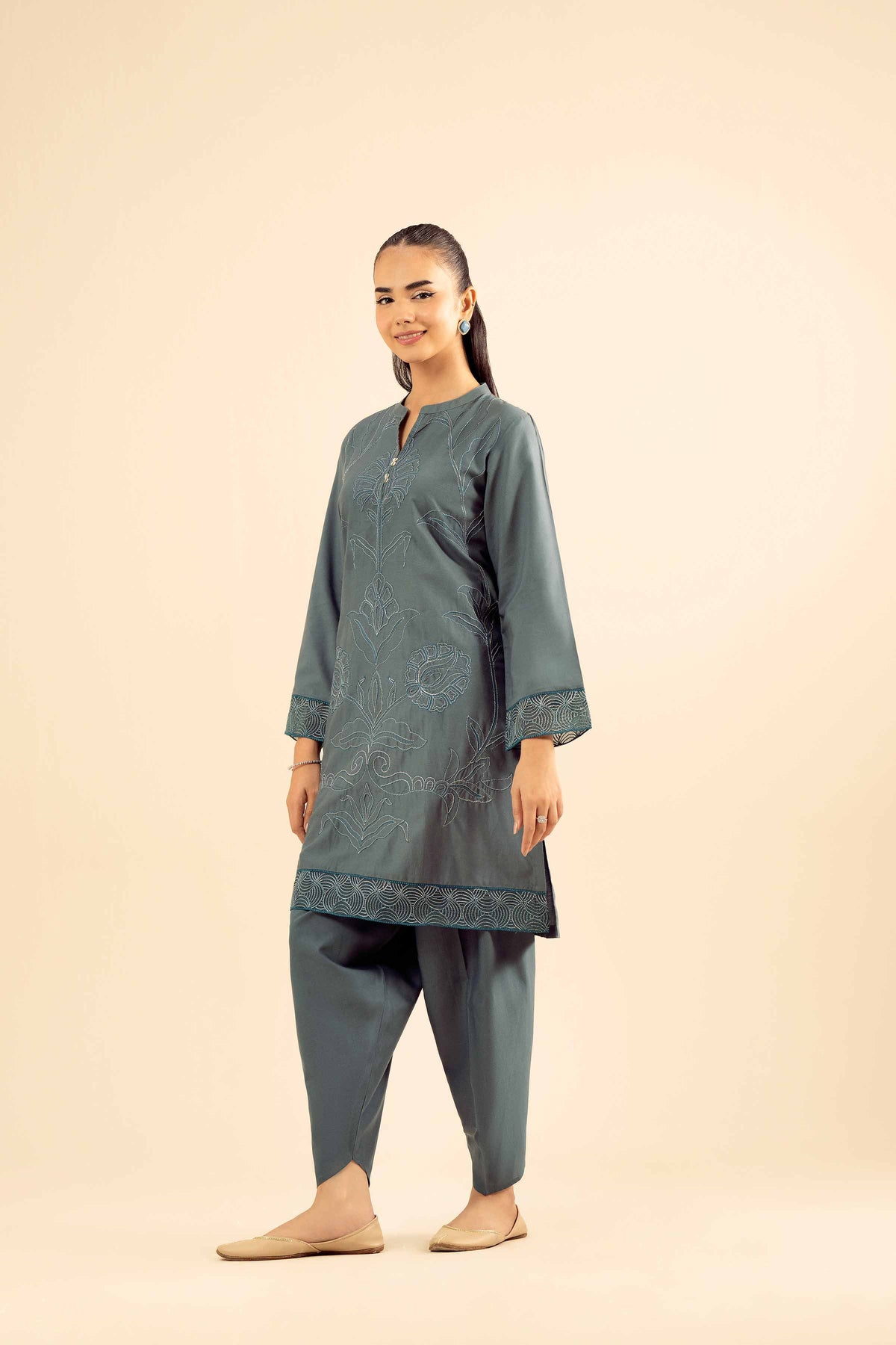 2 Piece - Embroidered Suit - PW25-55 Blue Wool 2PC Embroidered Nishat Australia