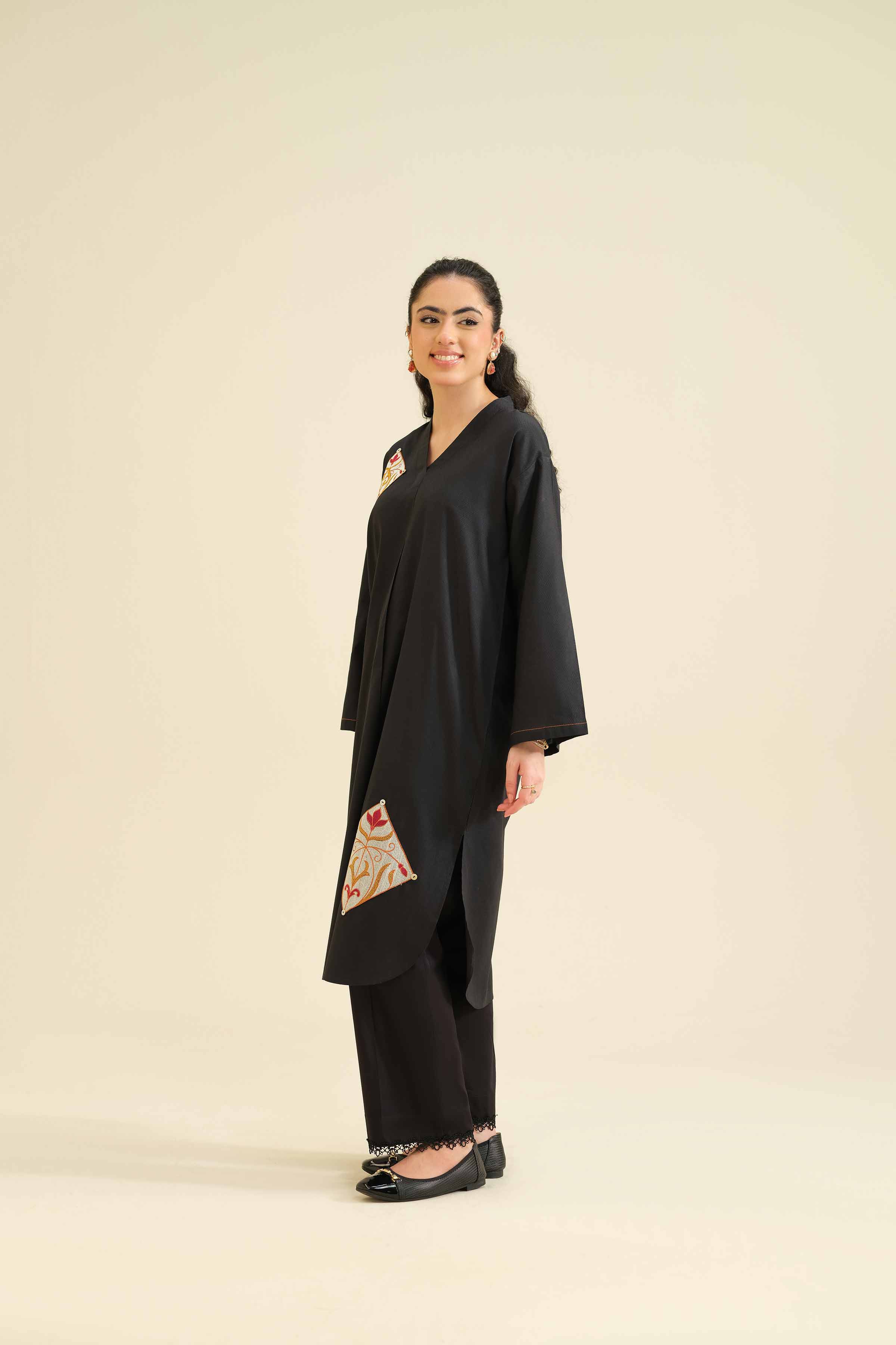 Embroidered Shirt - PW25-564 READY TO WEAR Black Cambric 1 Piece Embroidered