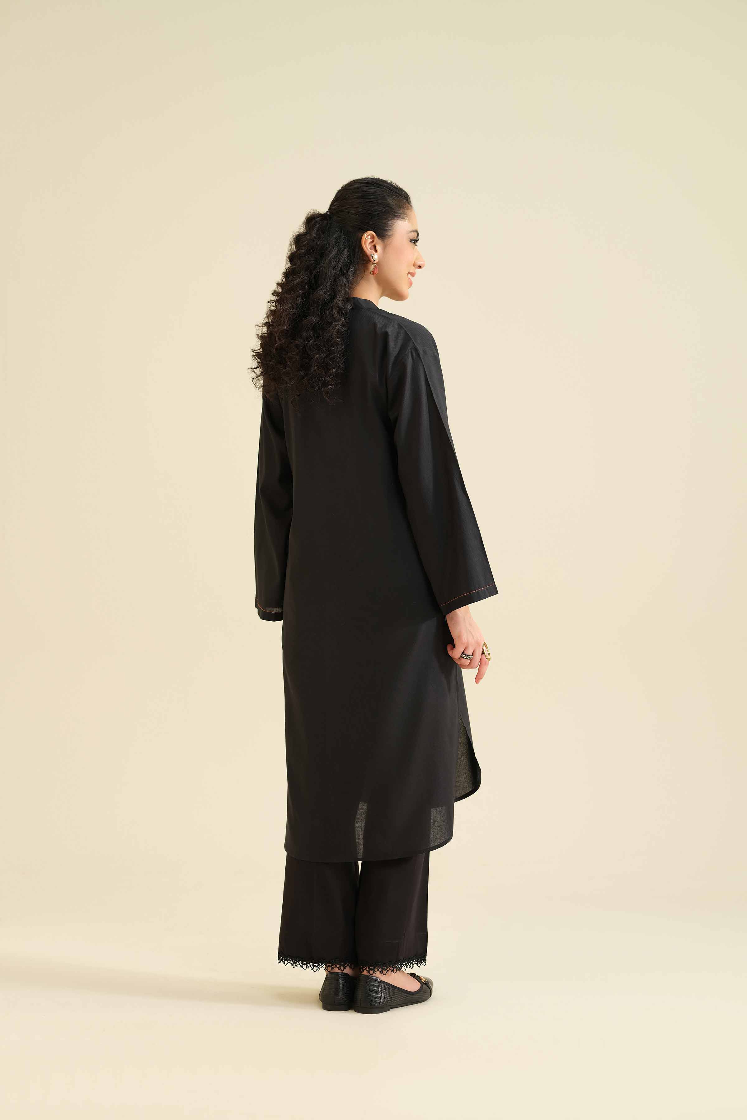 Embroidered Shirt - PW25-564 READY TO WEAR Black Cambric 1 Piece Embroidered