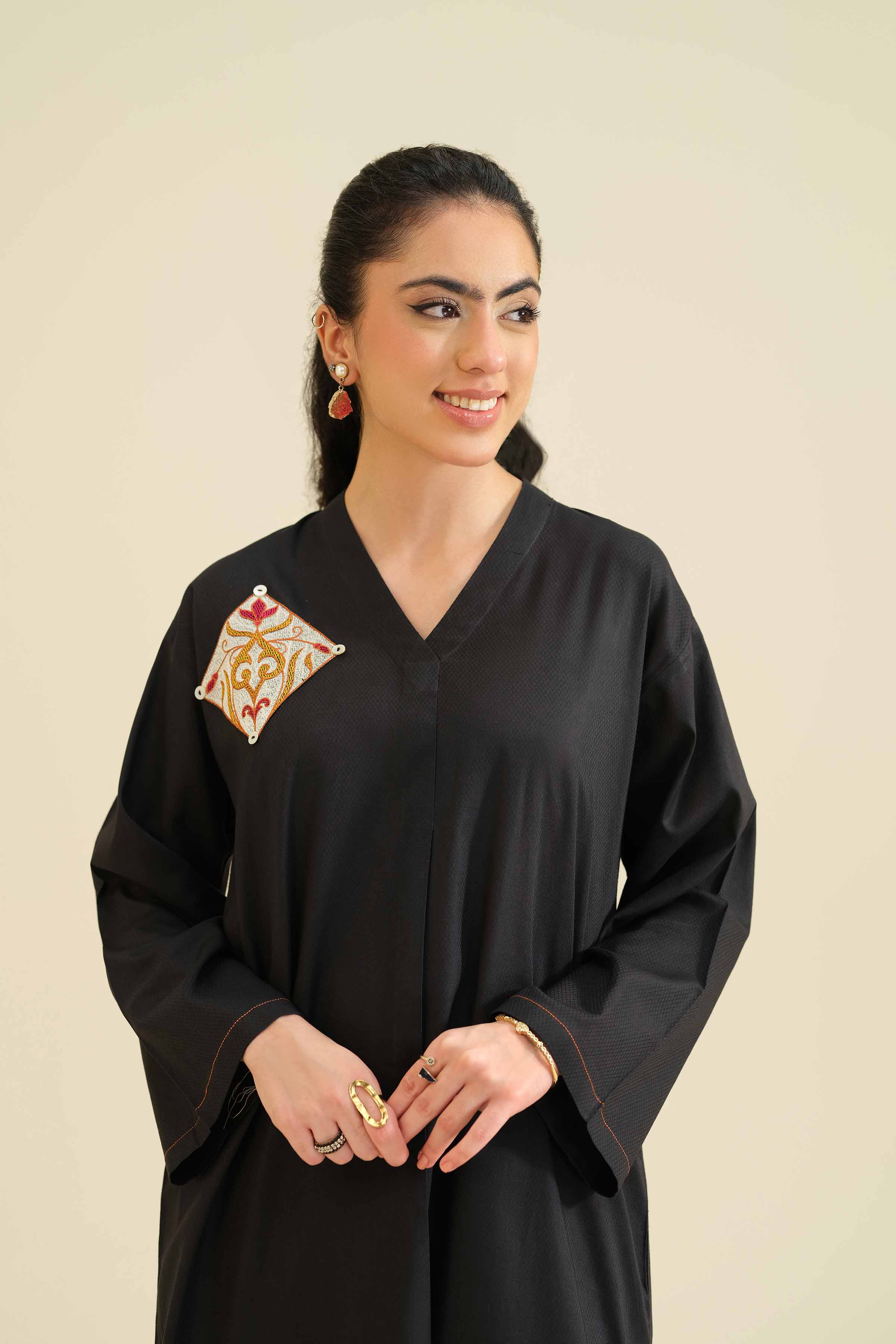 Embroidered Shirt - PW25-564 READY TO WEAR Black Cambric 1 Piece Embroidered