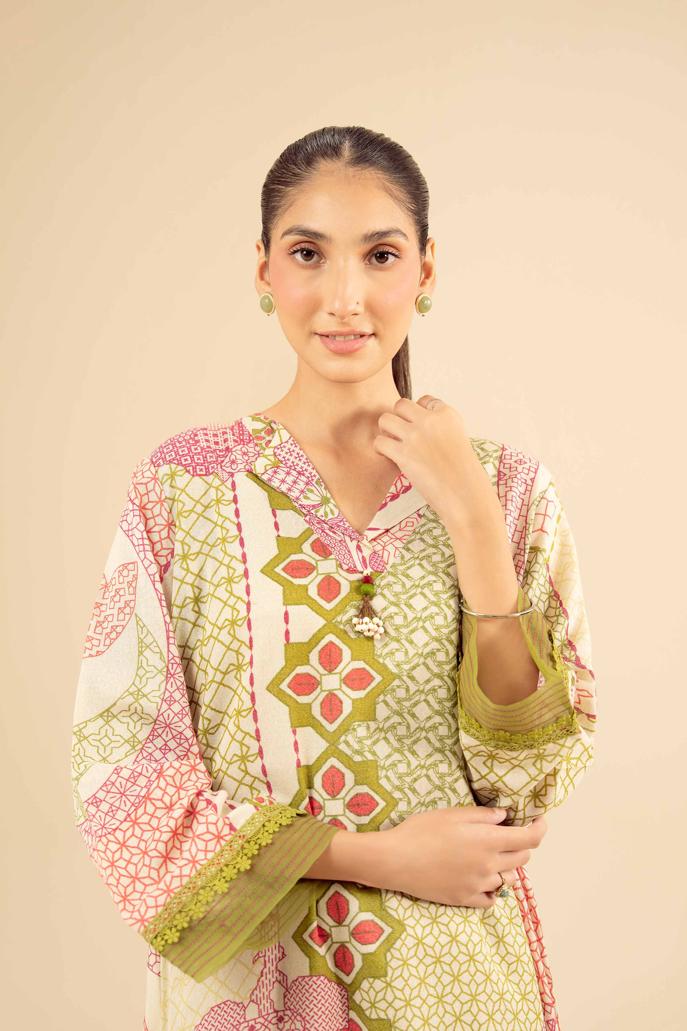 Printed Shirt - PW25-566 READY TO WEAR Green Karandi 1 Piece Printed
