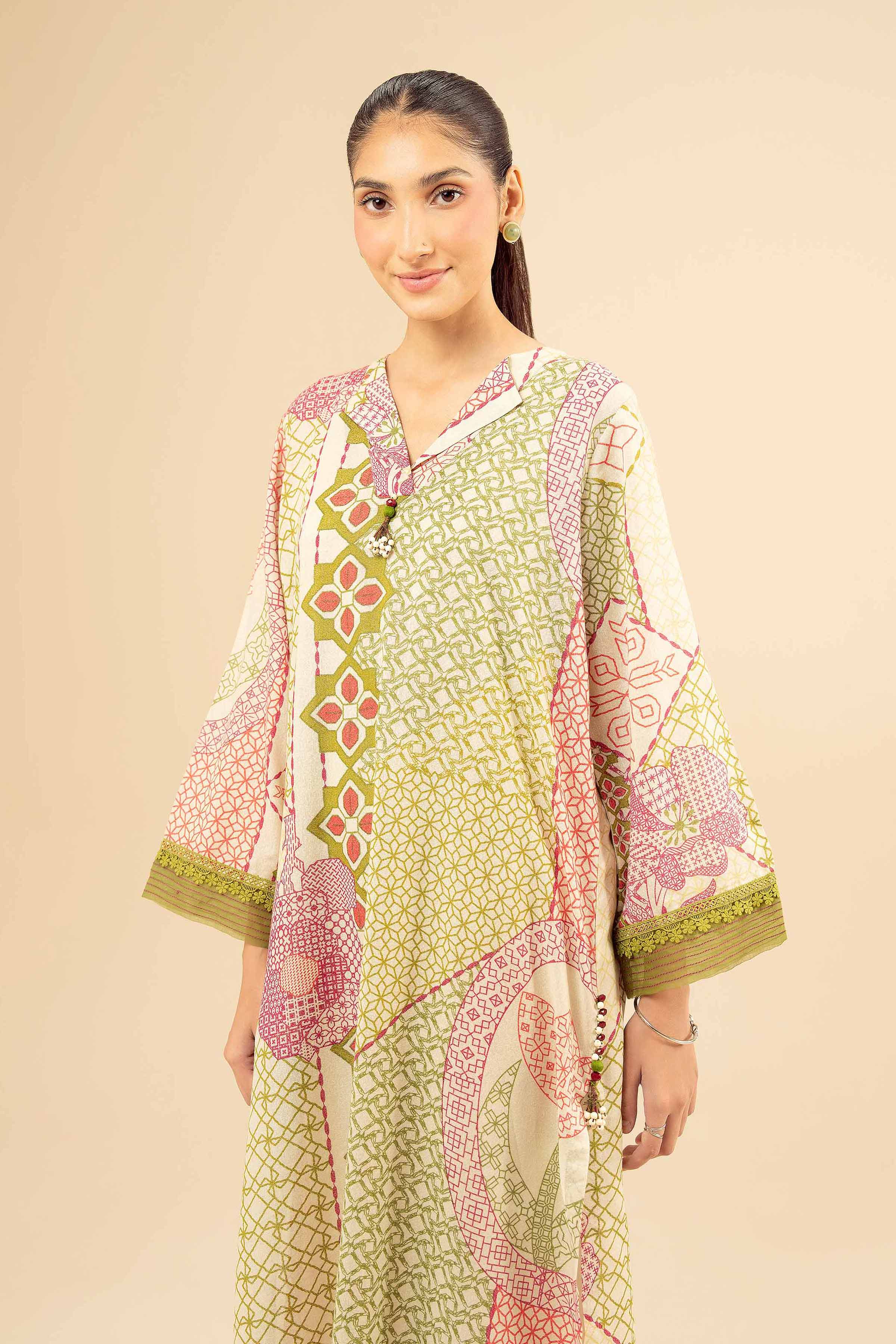Printed Shirt - PW25-566 READY TO WEAR Green Karandi 1 Piece Printed