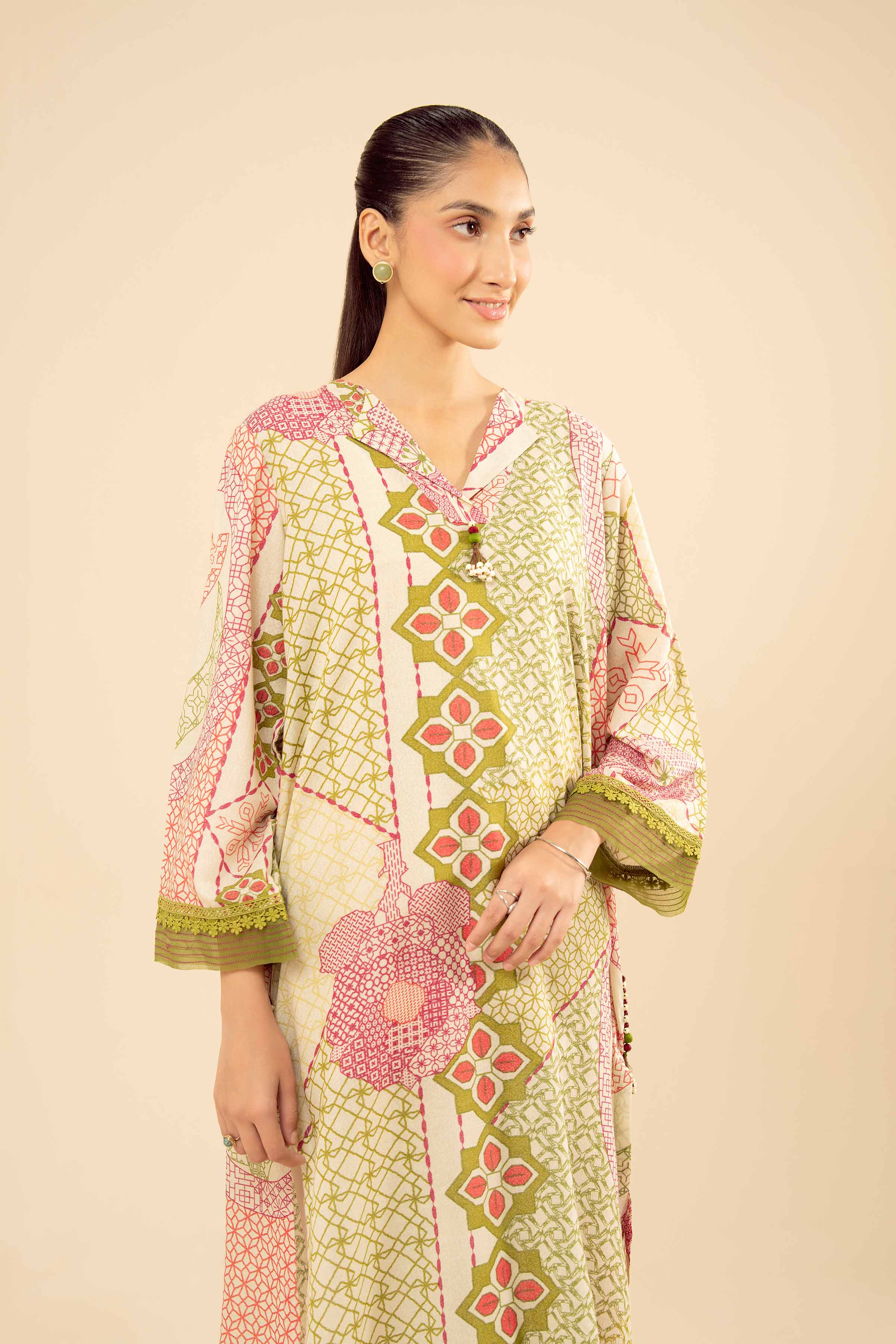 Printed Shirt - PW25-566 READY TO WEAR Green Karandi 1 Piece Printed