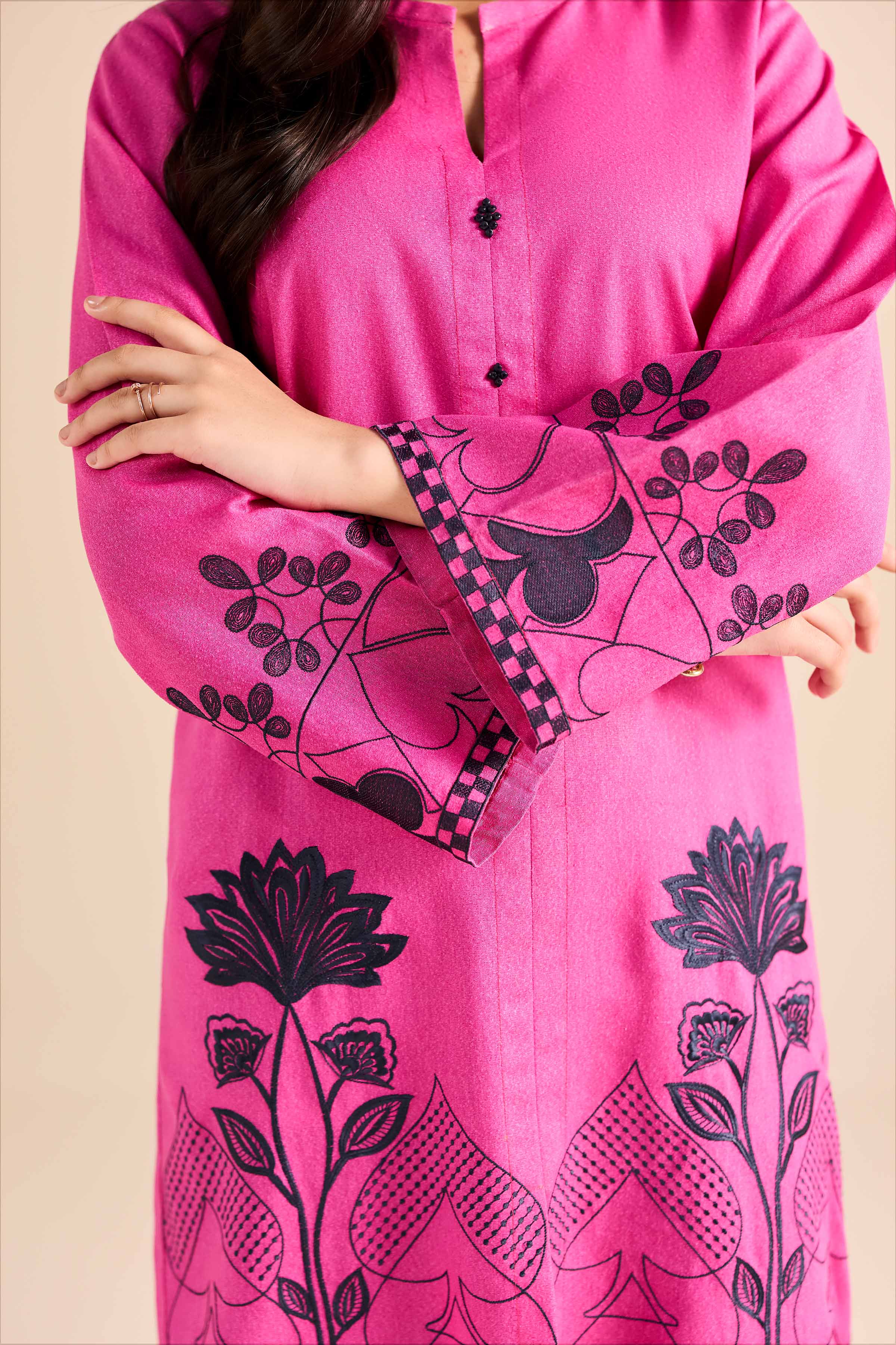 Embroidered Shirt - PW25-568 READY TO WEAR Pink Karandi 1 Piece Embroidered